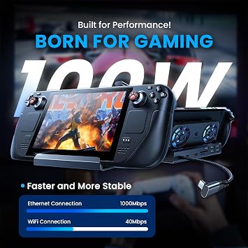 Docking Station for Steam Deck ROG Ally with Dual Cooling Fans, 10-IN-1 Stream Deck Dock with 4K@60Hz, 1000Mbps Gigabit Ethernet, 5USB Ports and 100W Charging Port for Steam Deck OLED/Switch/Legion Go