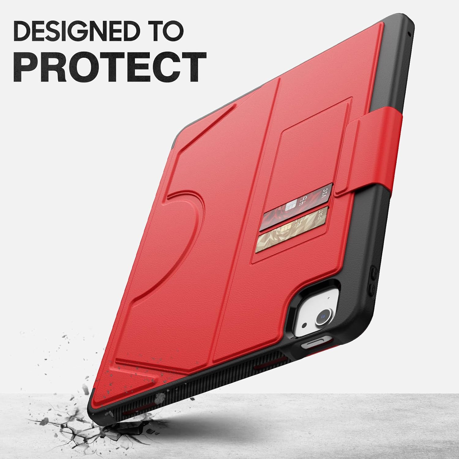 HXCASEAC Cover for iPad Air 13 inch Case M4/M3/M2, with Pencil Holder | 6-Adjustable Magnetic Stand | Auto-Wake/Sleep | Card Slot | Slim Protective, iPad Air 13 Cover (2026 2025 2024), Red