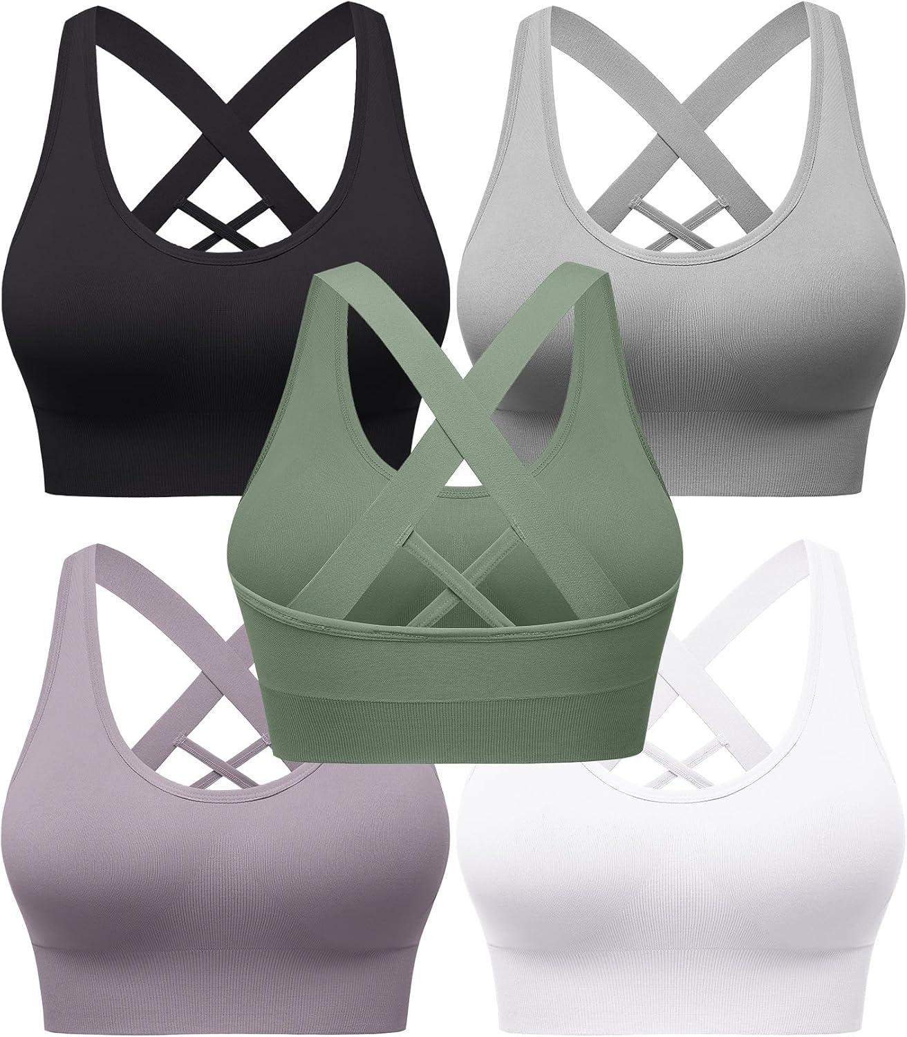 Sports Bras for Women High Support, Multipack Padded Supportive Criss Cross Back Wireless Running Yoga Workout Bra 3/5 Pack