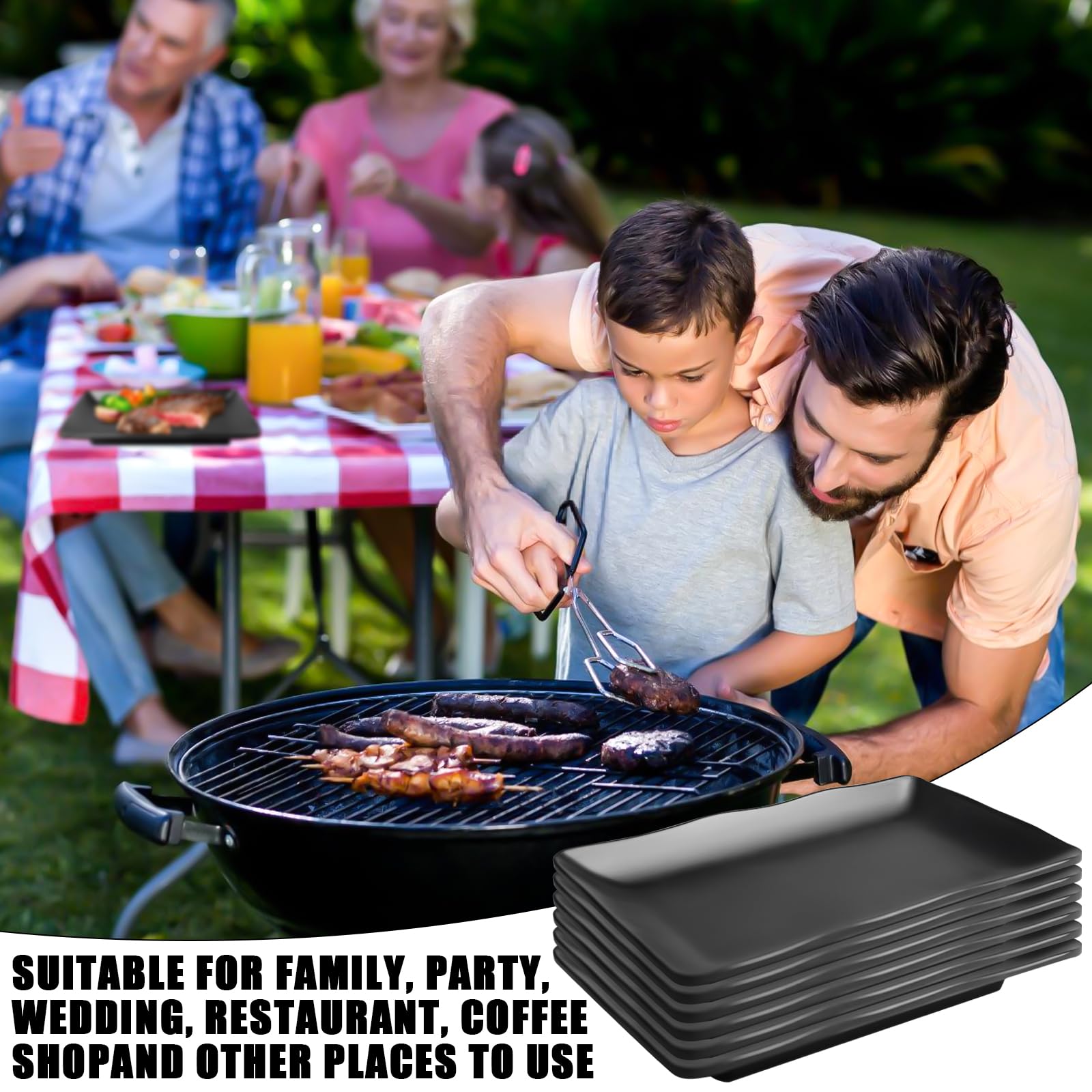 Set Di 6 Piatti Rettangolari In Melamina Nera – 20,2x12,5 Cm Per Antipasti, Sushi, Dessert E Snack, Infrangibili E Lavabili In Lavastoviglie
