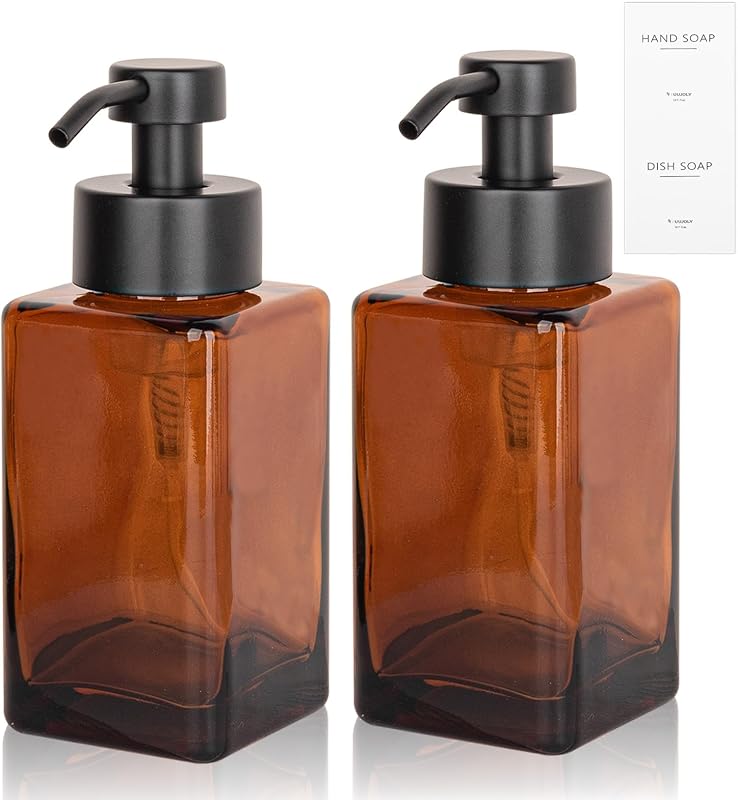 Frascos dispensadores de espuma UUJOLY com bomba de aço inoxidável, vidro âmbar, 354,88 mL, Pacote com 2