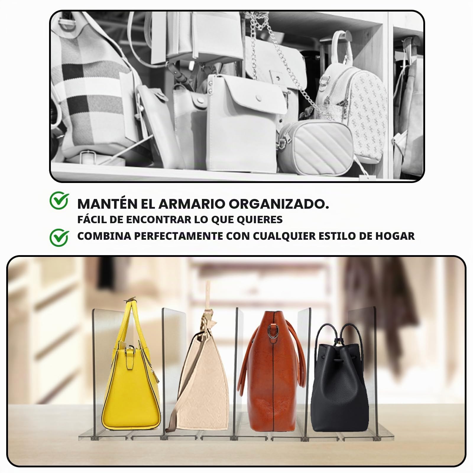 Les-Theresa 5 Piezas Organizador de Bolsos Transparente, Separadores de Armarios para Ropa Separadores de Estantes Armario Separador Bolsos Armario Ajustable, para Escritorios de Cocina de Dormitorio