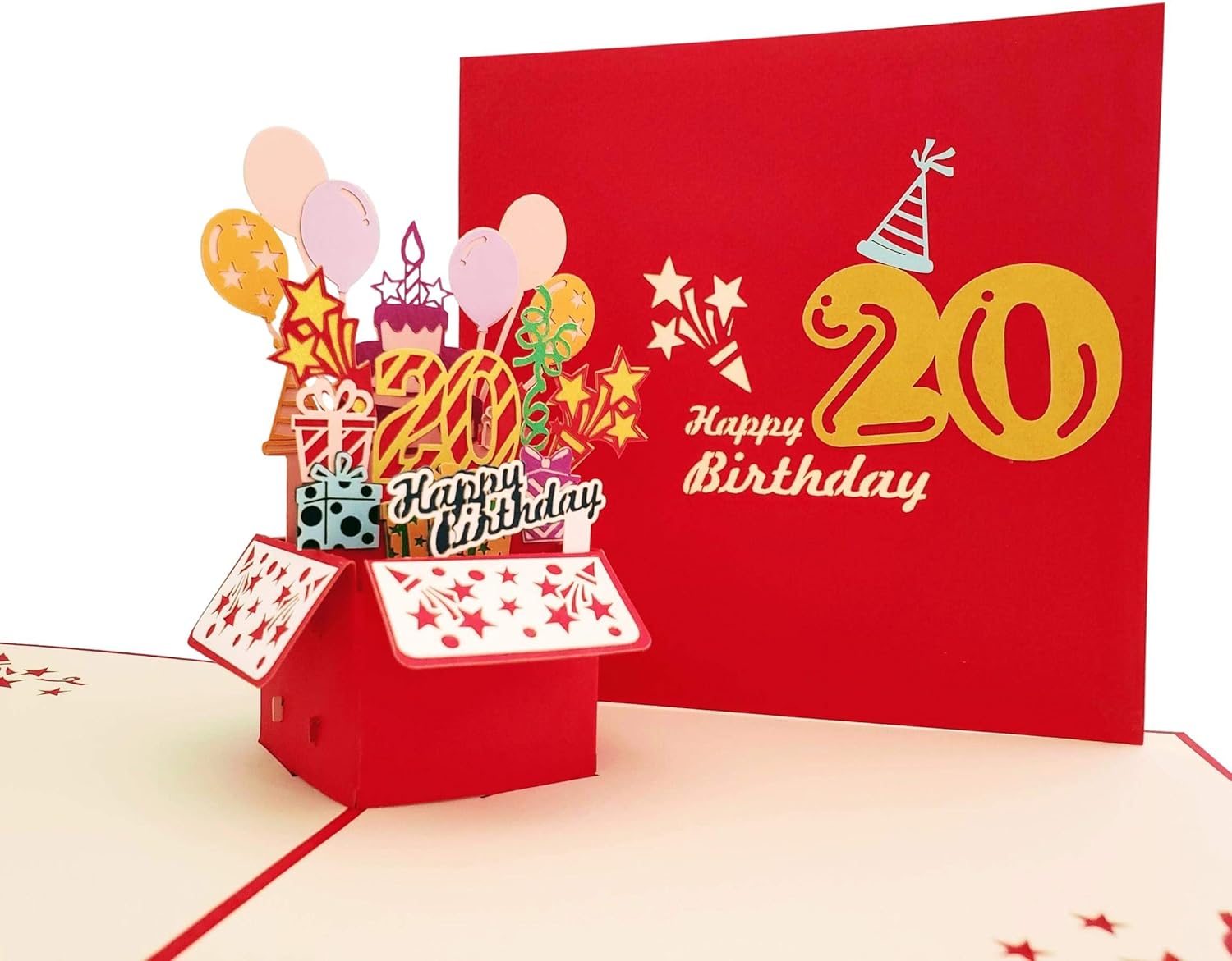 iGifts And Cards Happy 20th Red Birthday Party Box 3D Pop Up Greeting Card – Twenty, Awesome, Balloons, Presents, Unique, Celebration, Feliz Cumpleaños, Congrats, Fun - Image 5