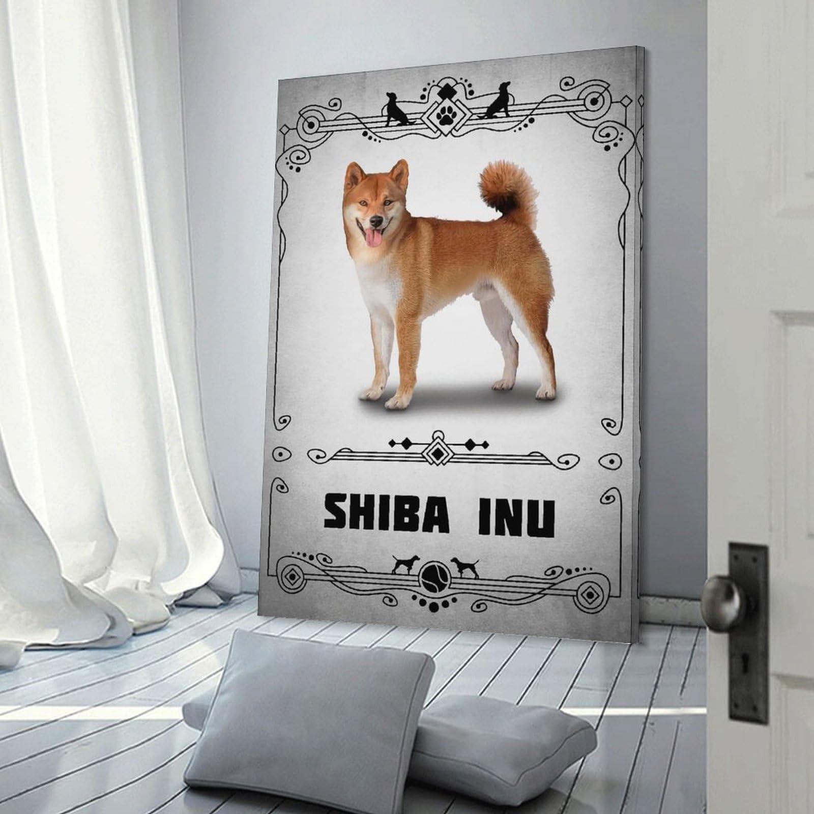 Junmoney Canvas Wall Art Shiba Inu, 24x36inch(60x90cm), for Corridors, Hallways Or Apartment Entries, Decorative Canvas Styling for Entry Areas