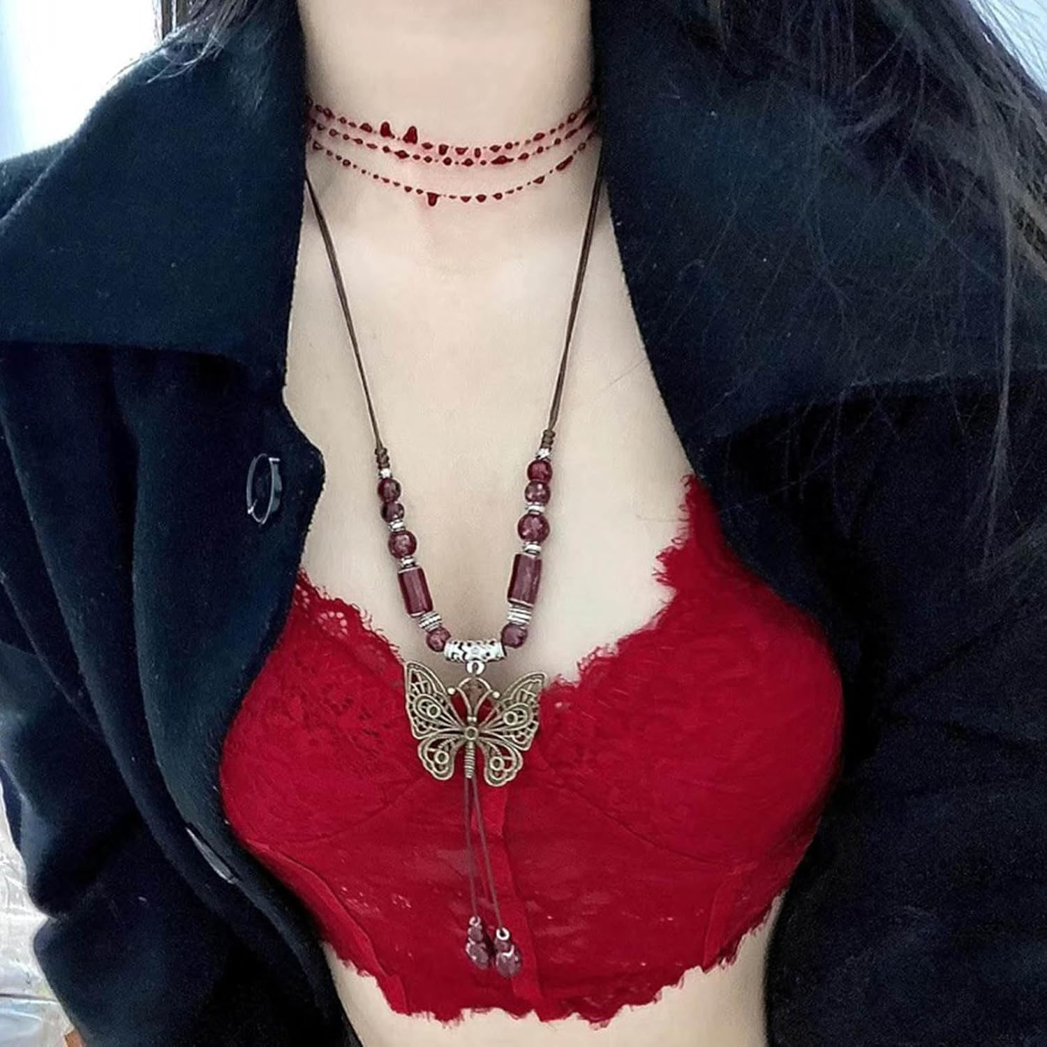 Resin Blood Drop Necklace Unique Resin Pendant Clavicle Chain Muiltfunction Bloody Droplet Choker Necklace Gift - Image 4