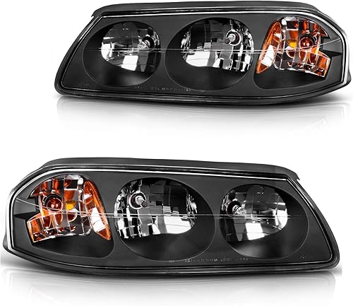 DWVO Conjunto de faros delanteros compatible con Chevy Impala 2000-2005, carcasa negra, reflector ámbar