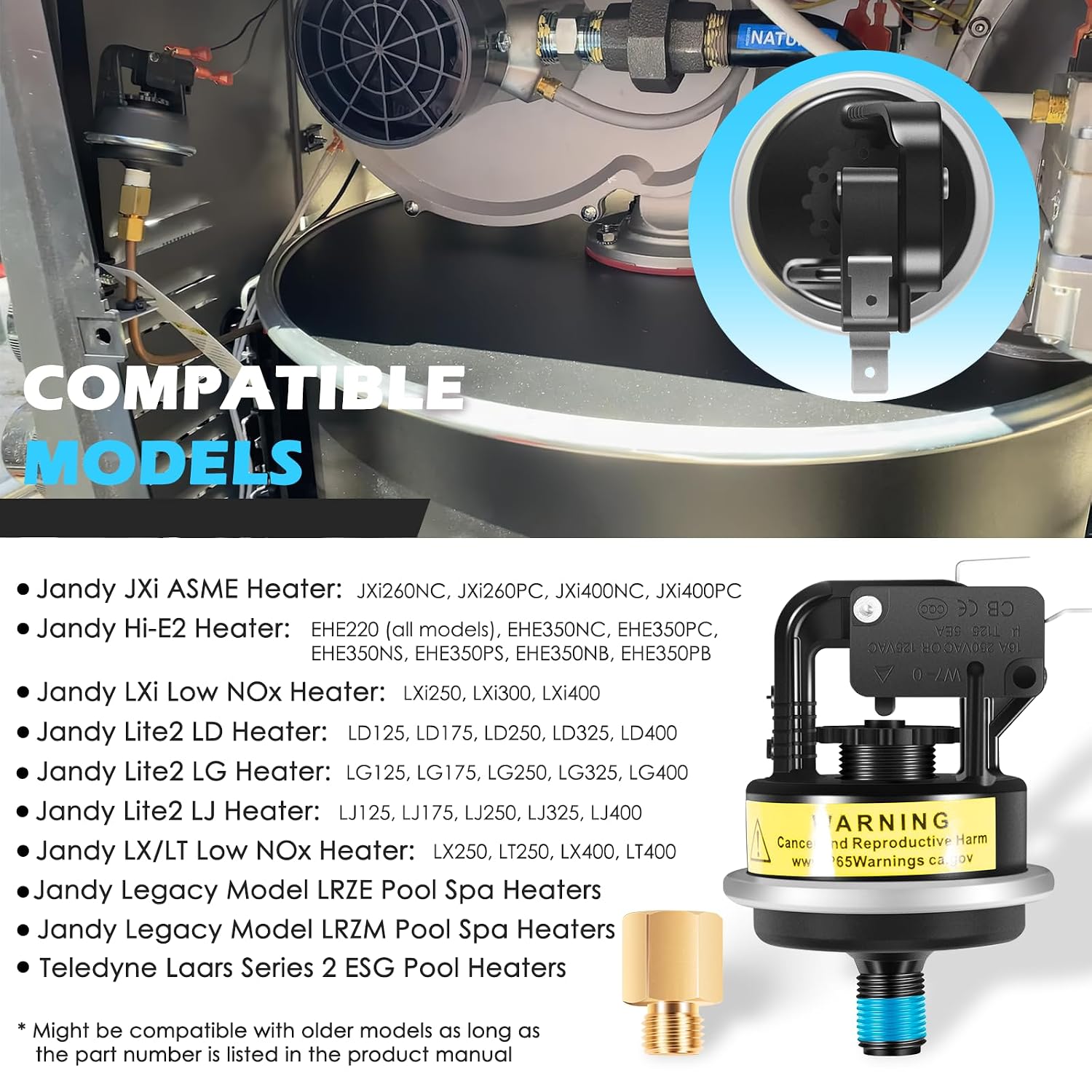 R0013200 2PSI Air Pressure Switch for Jandy/Zodiac/Teledyne Laars LXi LRZ Pool Heater Pressure Switch