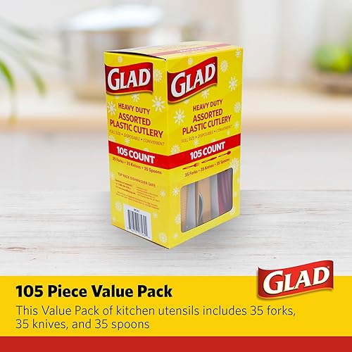 Miniatura 70 de Glad Glad - Tenedores de plástico surtidos para cubiertos, 24 unidades, cubiertos de plástico transparente y resistente, 8 tenedores, 8 cuchillos, 8