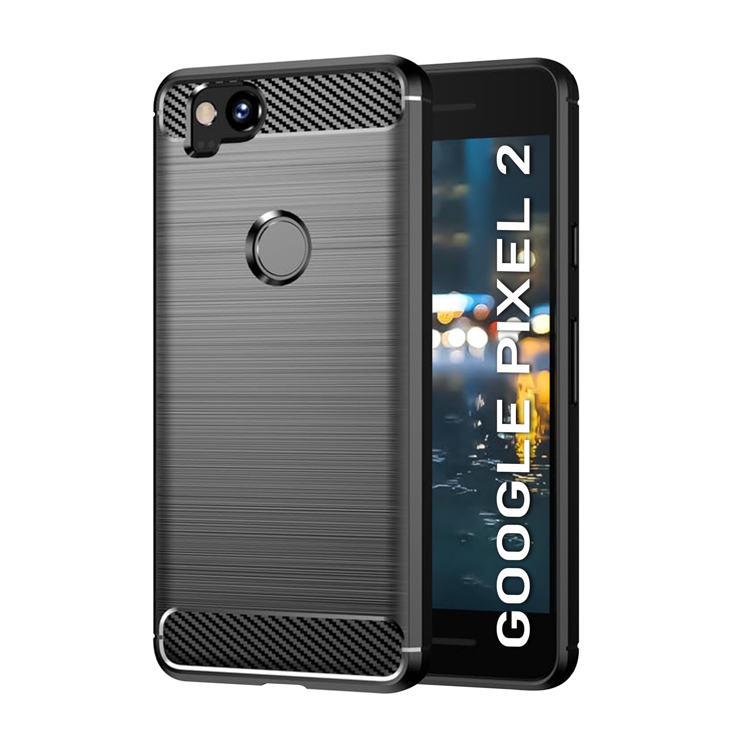 Google Pixel 2 Rugged Cover | Armor TPU Military Grade Shockproof | Slim-Fit Anti-Slip Back Cover Case (Black)