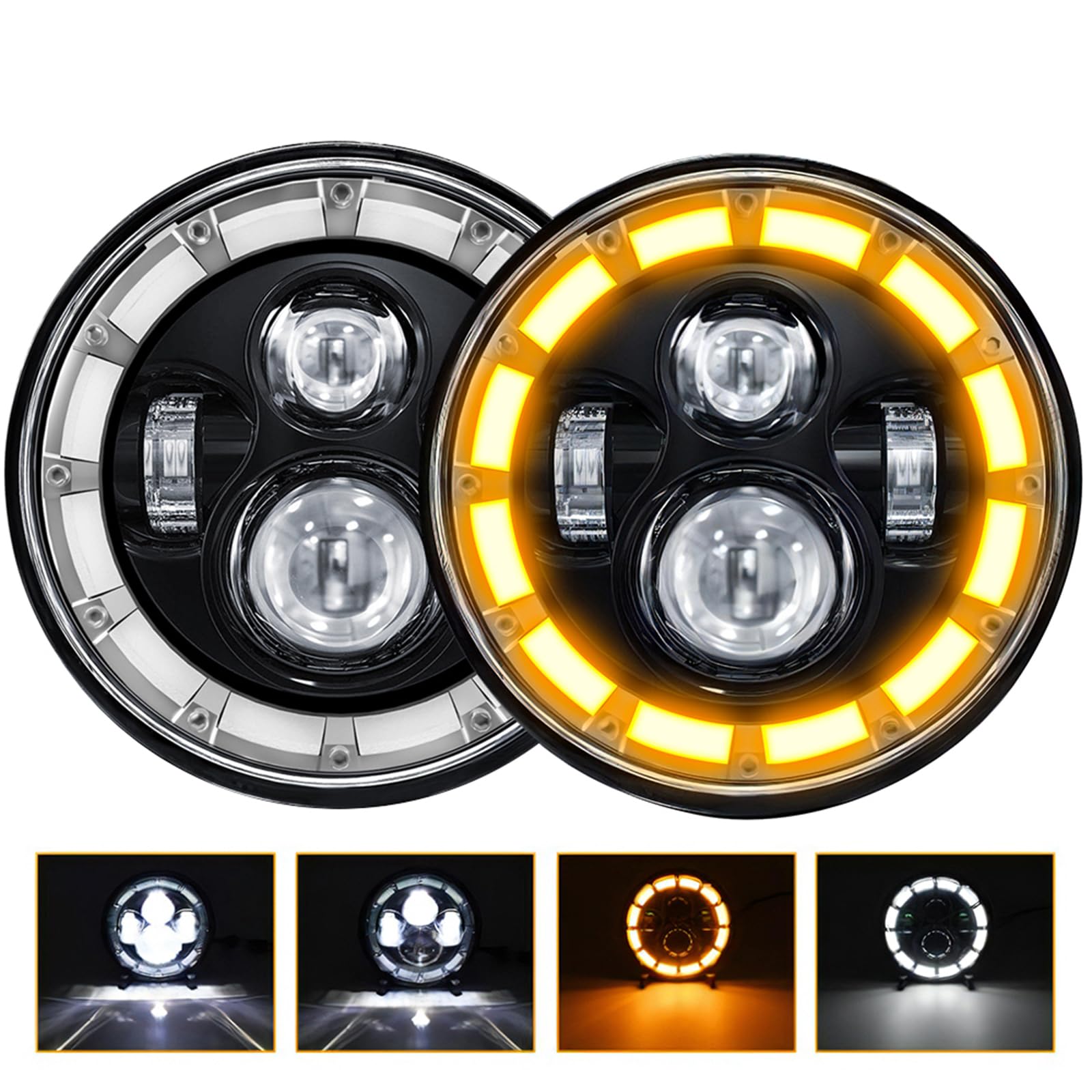 2 PCS Fari LED Rotondi 7 Pollici per Auto e Moto Impermeabili con Fascio Alto e Basso DRL e Frecce Integrate Sostituzione Universale