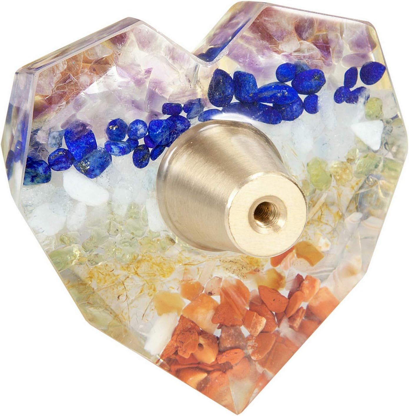 Amogeeli Fossil Resin Brass Cabinet Knobs Colorful Locker Drawer Pull Handles with Screws, Pack of 2