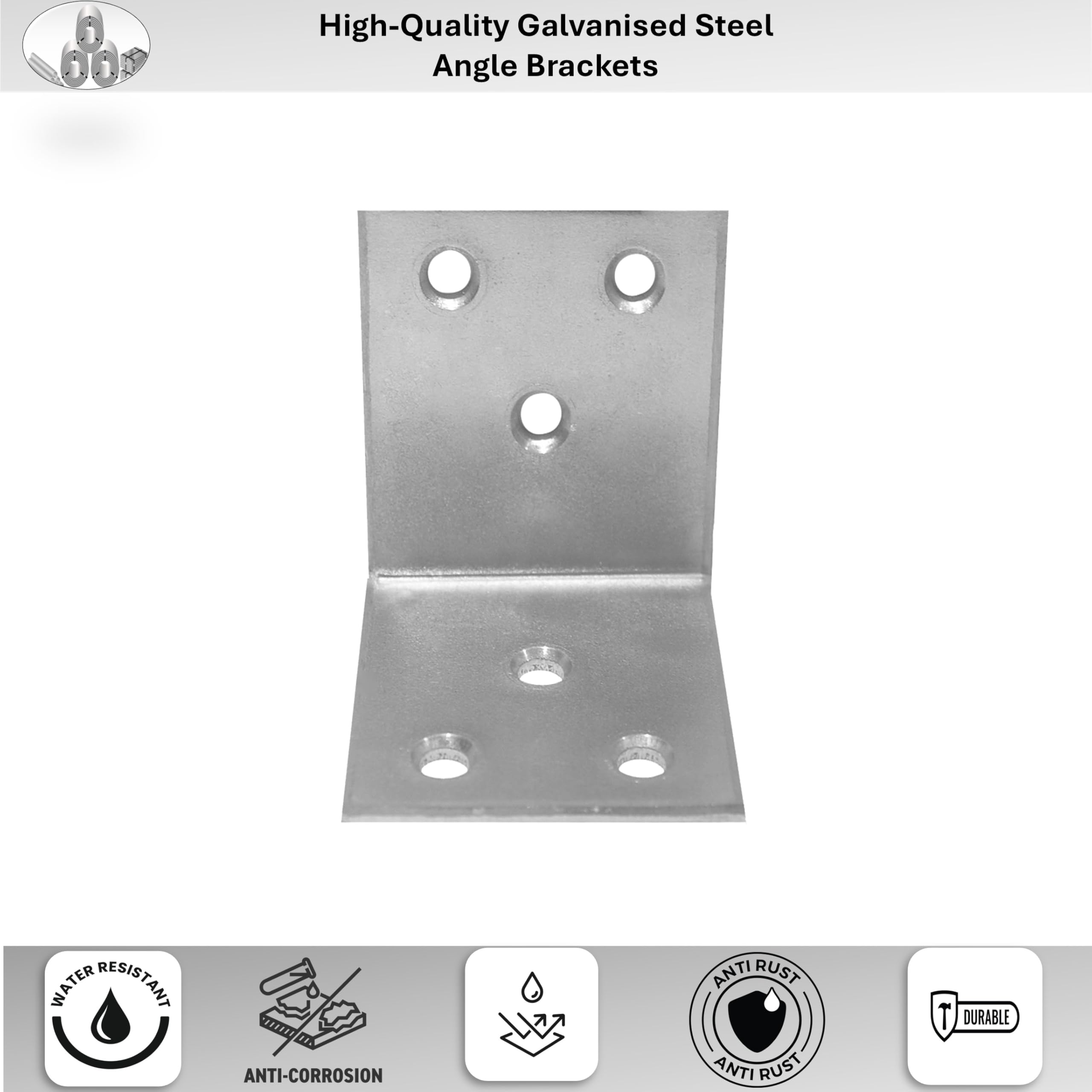 BOLIST 10 Pcs Angle Brackets for Wood 40 x 40 x 40 x 2 (mm) Corner Bracket L Shaped Brackets Metal Braces Galvanized Steel Heavy Duty for Fixing Furniture Shelves Timber Sleeper - Image 3