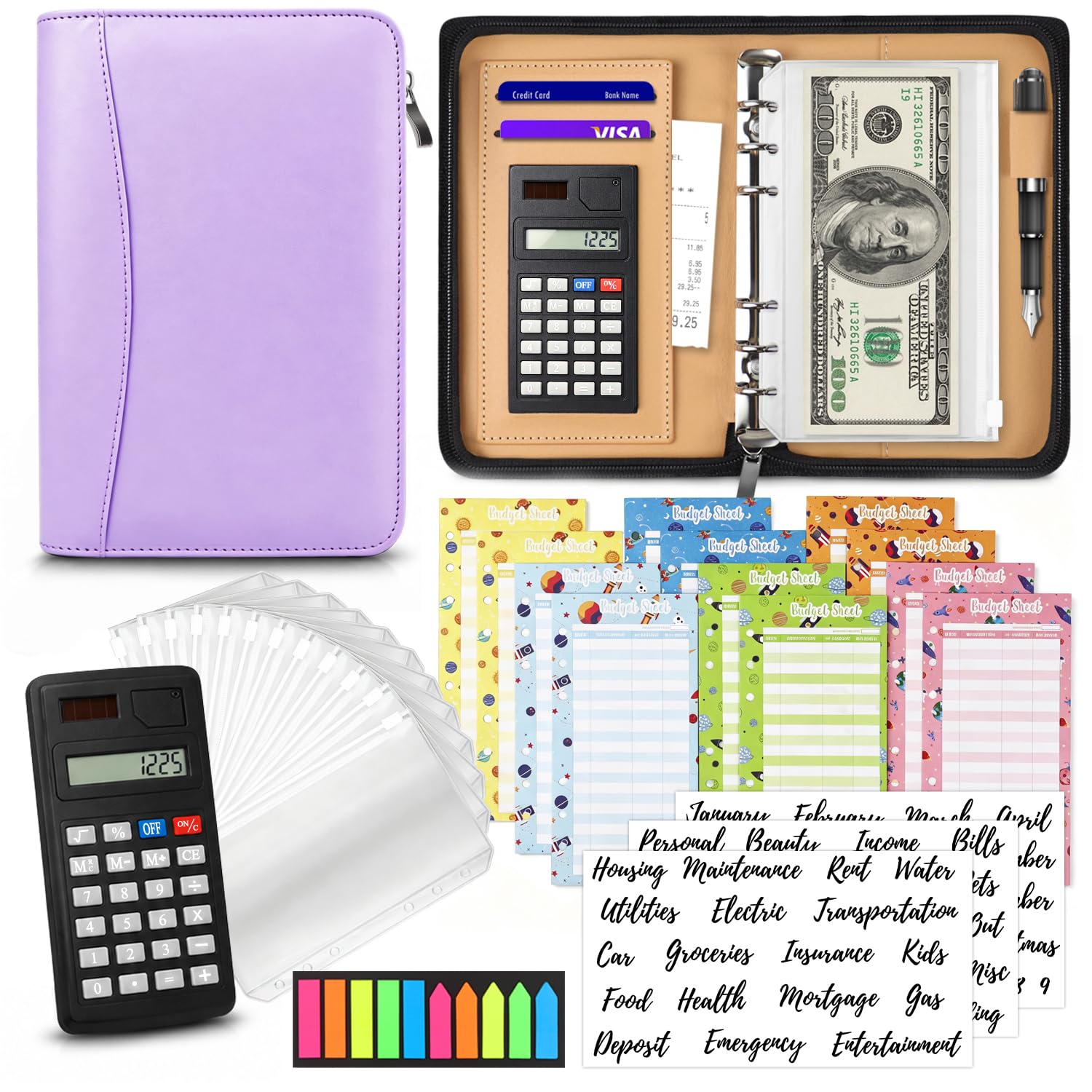 Budget Binder with Zipper Envelopes, Cash Envelopes for Budgeting