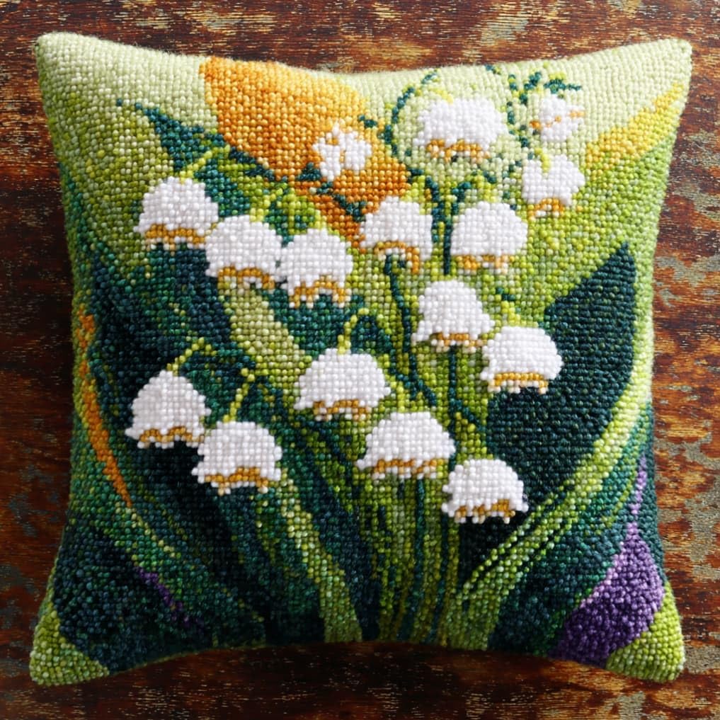 kitphoenix Latch Hook Kits Cushion Lily of The Valley 43Cmx43Cm