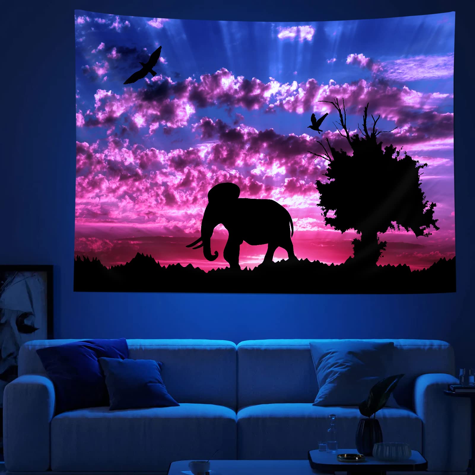 African elephant tapestry Elephants playing in water animal theme tapestry sunset dusk animals and nature tapestry college dormitory tapestry bedroom living room room decorative tapestry (Elephant