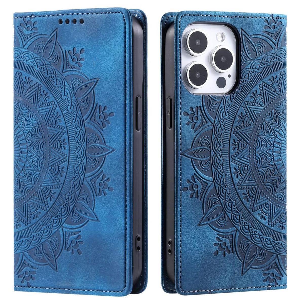 CoverKingz Custodia A Portafoglio Per IPhone 16e, Con Motivo Mandala Blu, Scomparti Per Carte E Banconote, Chiusura Magnetica, Funzione Stand - 5