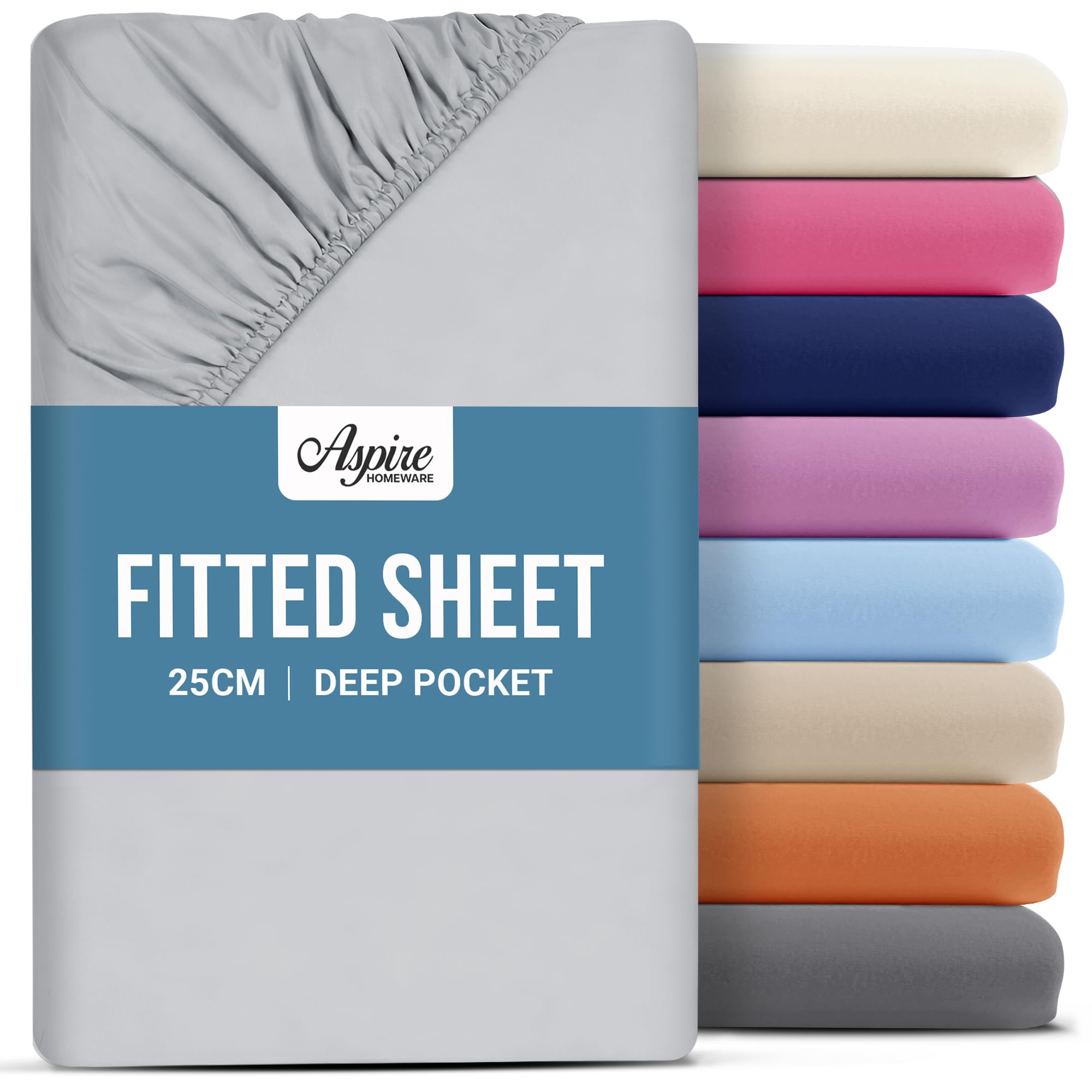 Aspire Homeware Double Fitted Sheet - 25 cm Deep Hotel Quality (Black) Bed Sheets - Soft & Breathable Fitted Bed Sheets Double - Anti-Wrinkle Easy Care Fitted Sheets — view 29