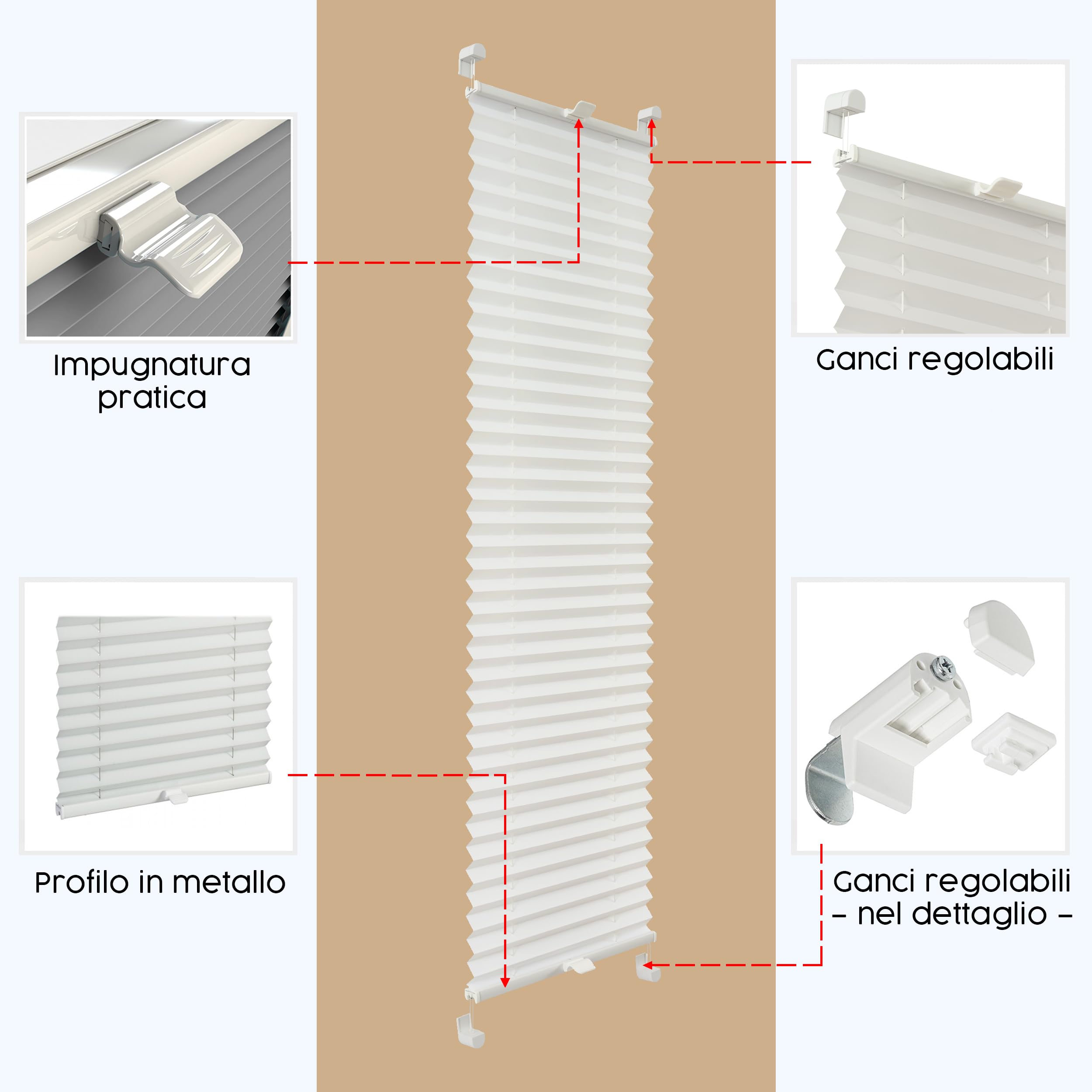 Concept Blinds - Tende Plissettate Oscuranti Personalizzabili – Installazione Senza Forare – Tessuto Oscurante – Per Finestre da 30-130 cm x 40-230 cm