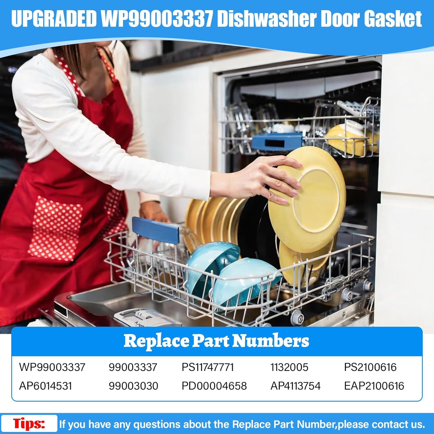 UPGRADED WP99003337 Dishwasher Gasket Door Seal Compatible with Whirlpool Maytag Jenn-Air Amana Dishwasher Part 99003337 99003030 1132005 AP6014531 MDB8551AWW Whirlpool Dishwasher Tub Gasket Door Seal