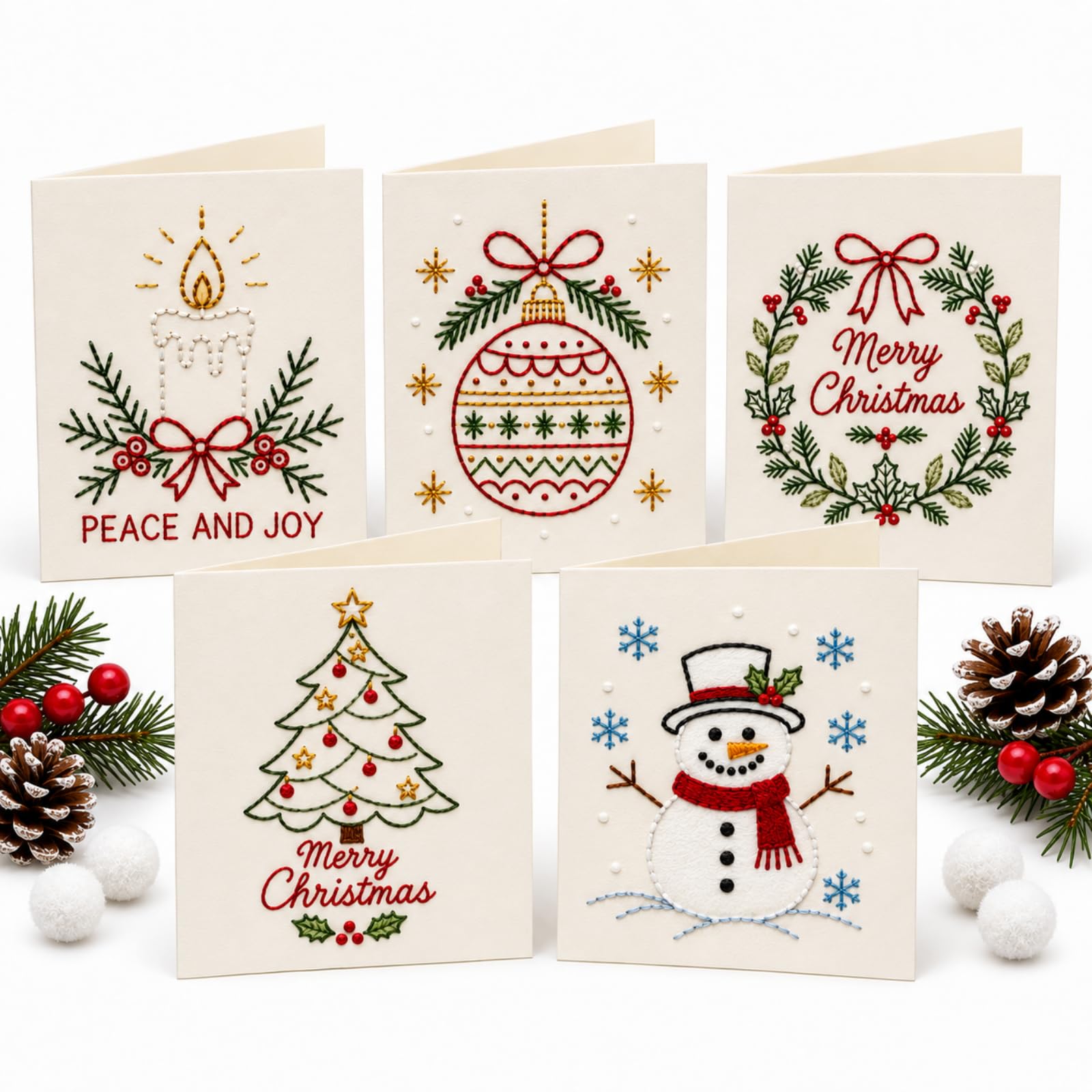 Christmas Hand Embroidery Card DIY Kit, Paper Stitching Craft Set (A-5PCS)