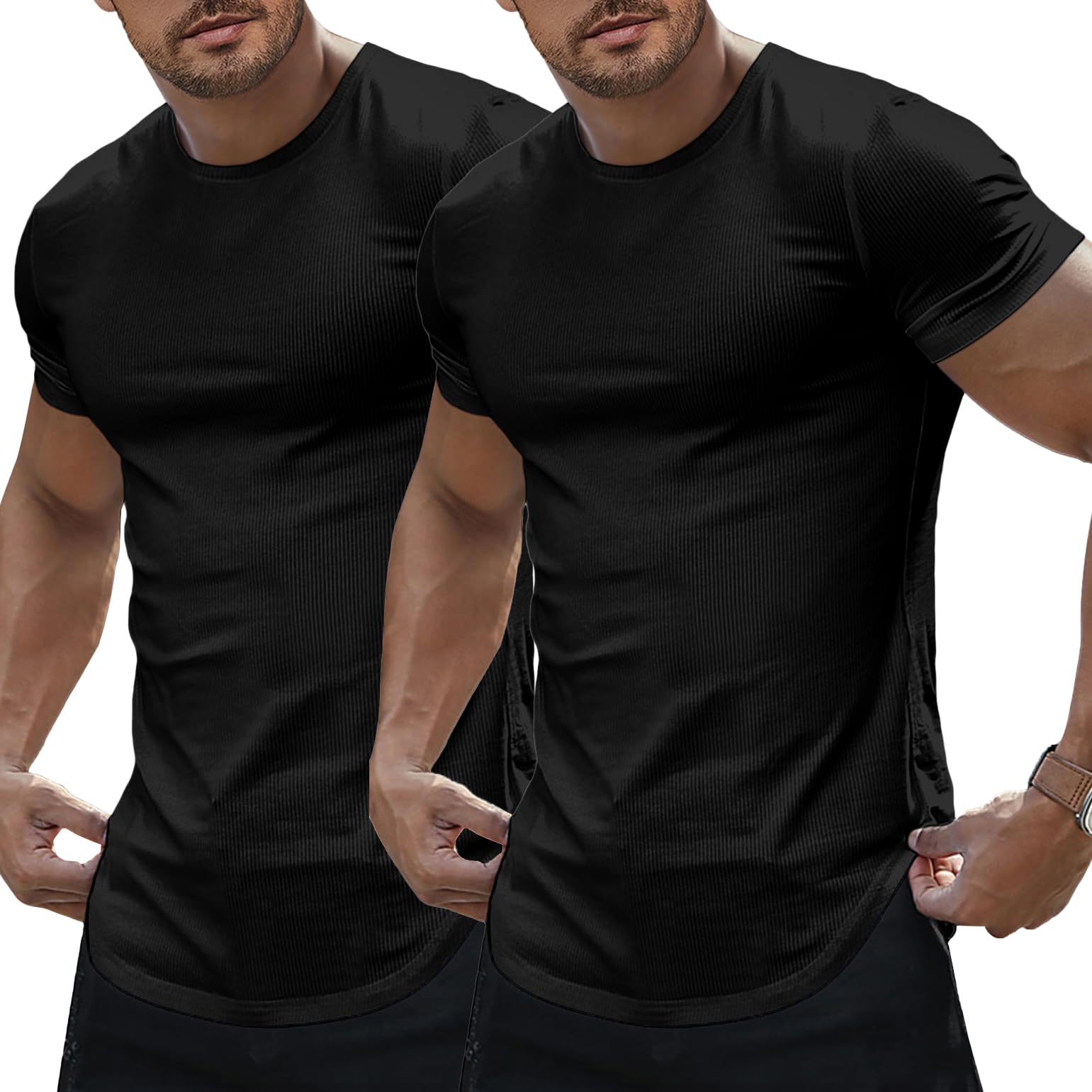 JMIERR Mens Short Sleeve T Shirt Summer Muscle Slim Fitted Crewneck Longline Tees Shirts for Gym Workout