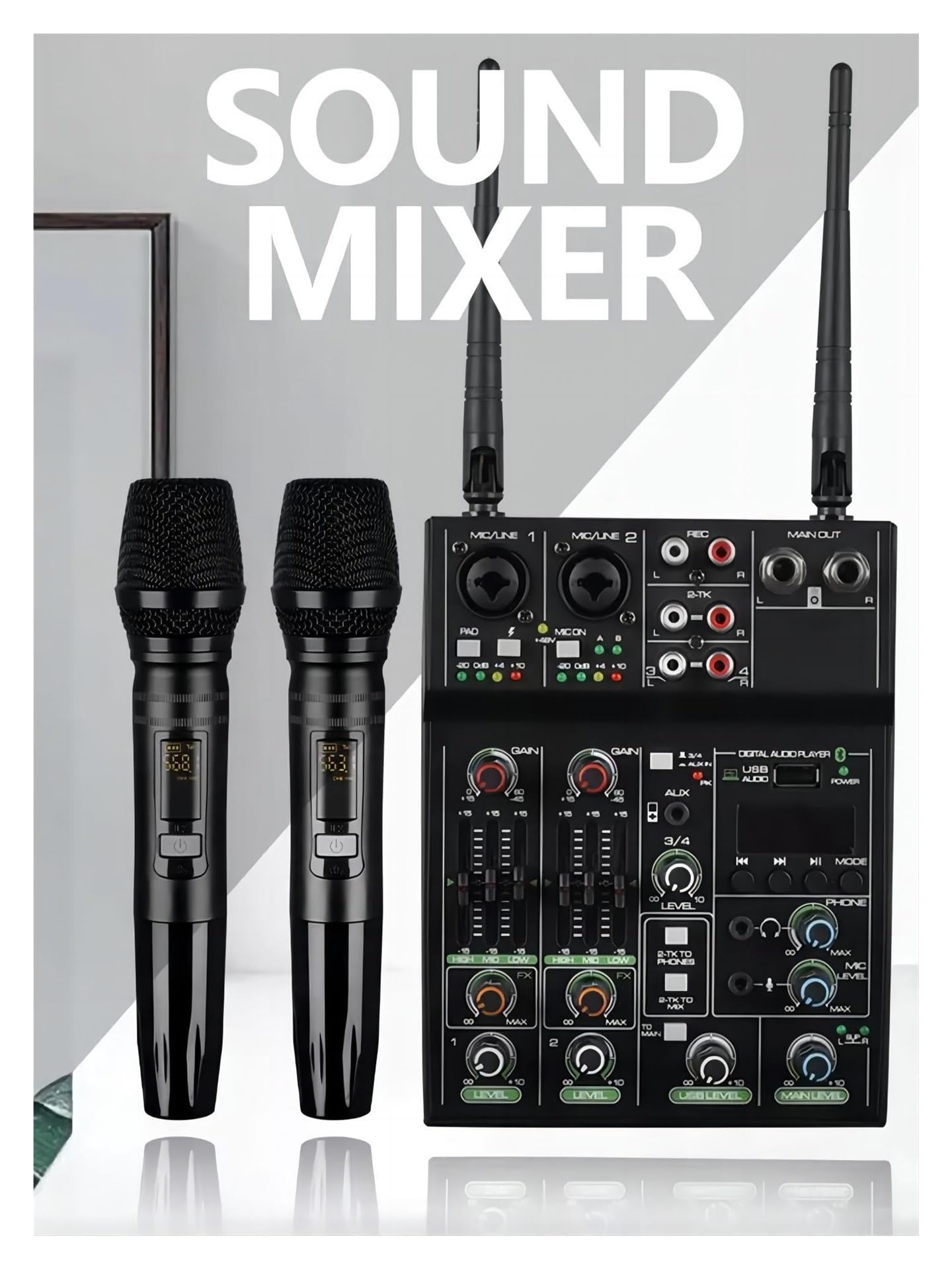 Mixer DJ, Mixer DJ A 4 Canali Audio Professionale Con Microfono Wireless Scheda Console Interfaccia Di Portatile Dual UHF
