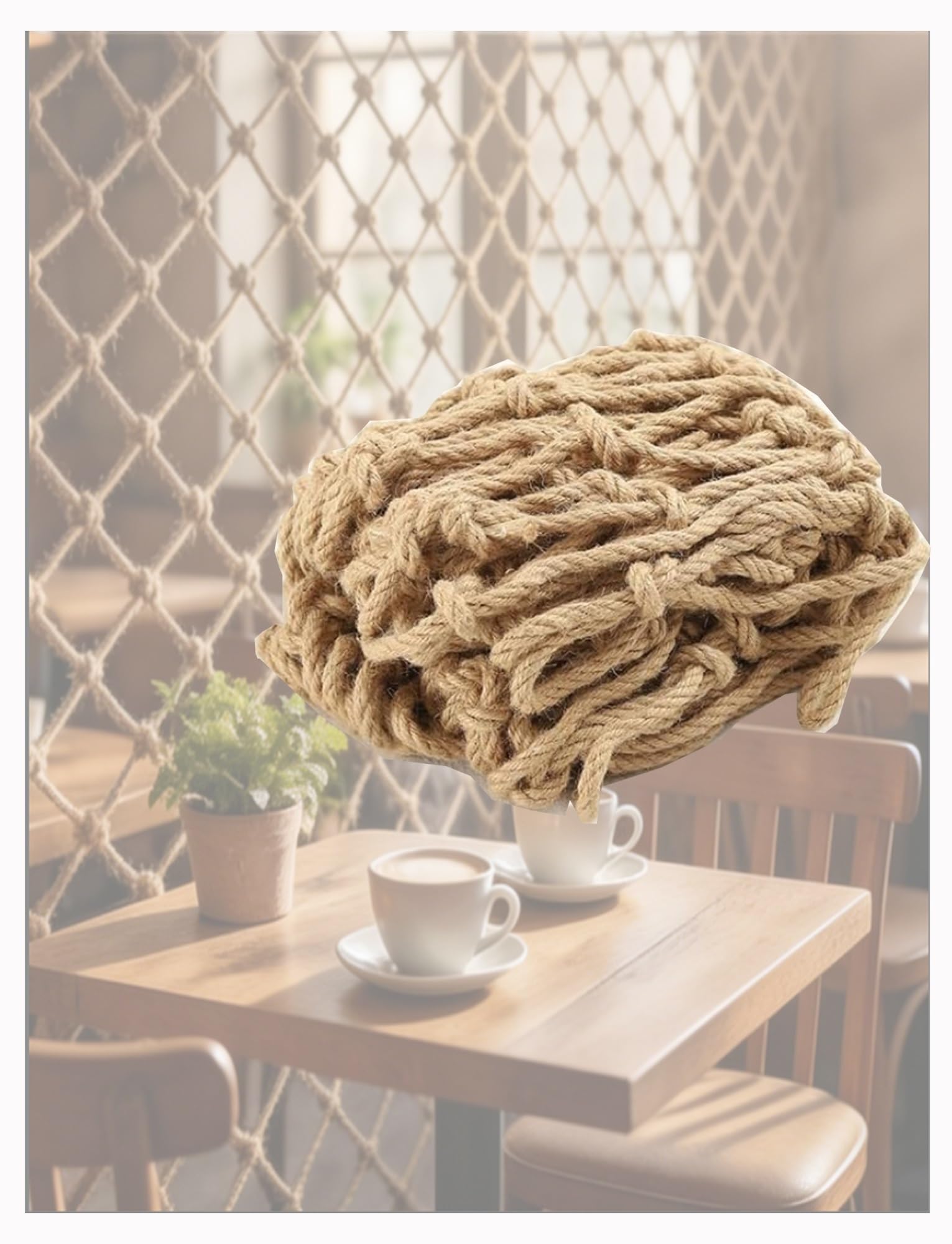 Filet en corde de jute pour habiller un grand mur vide de maison