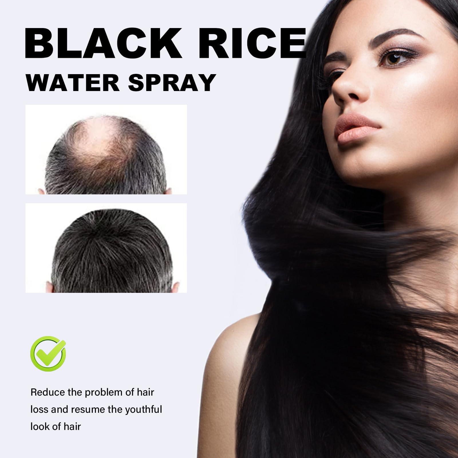 Spray de croissance capillaire à l'eau de riz, après-shampoing hydratant sans rinçage pour des cheveux plus épais et plus forts, spray à l'eau de riz fermentée pour les cheveux abîmés et secs (1pcs)