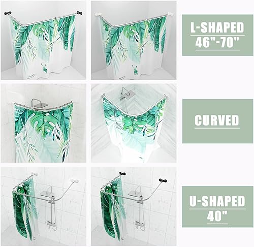 Miniatura 6 de Yuanjimi Barra de cortina de ducha, barras curvadas para baño, sin taladro, barra de ducha de esquina de acero inoxidable de doble montaje de 37