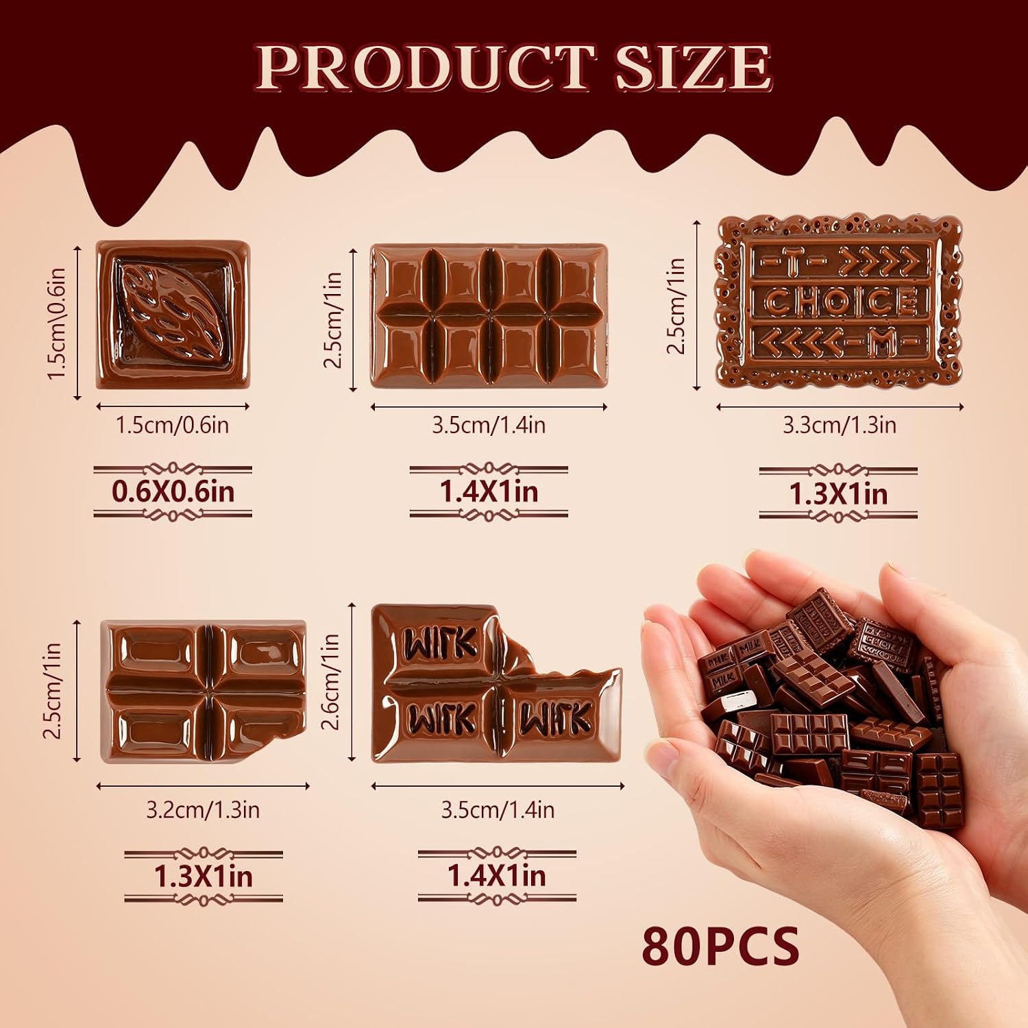 JUNEBRUSHS 80Pcs Fake Chocolate, Mini Resin Artificial Chocolates Flatback image 3