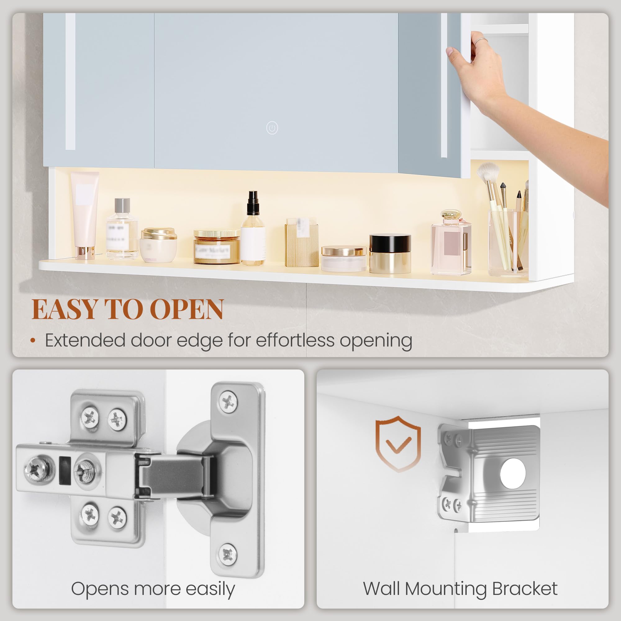 Hzuaneri Armario de Baño con LED, 3 Color, 3 Puertas, 21 x 90 x 76 cm | Iluminación LED Superior e Inferior, Mueble Baño con Estantes Ajustables, 5490103XEU