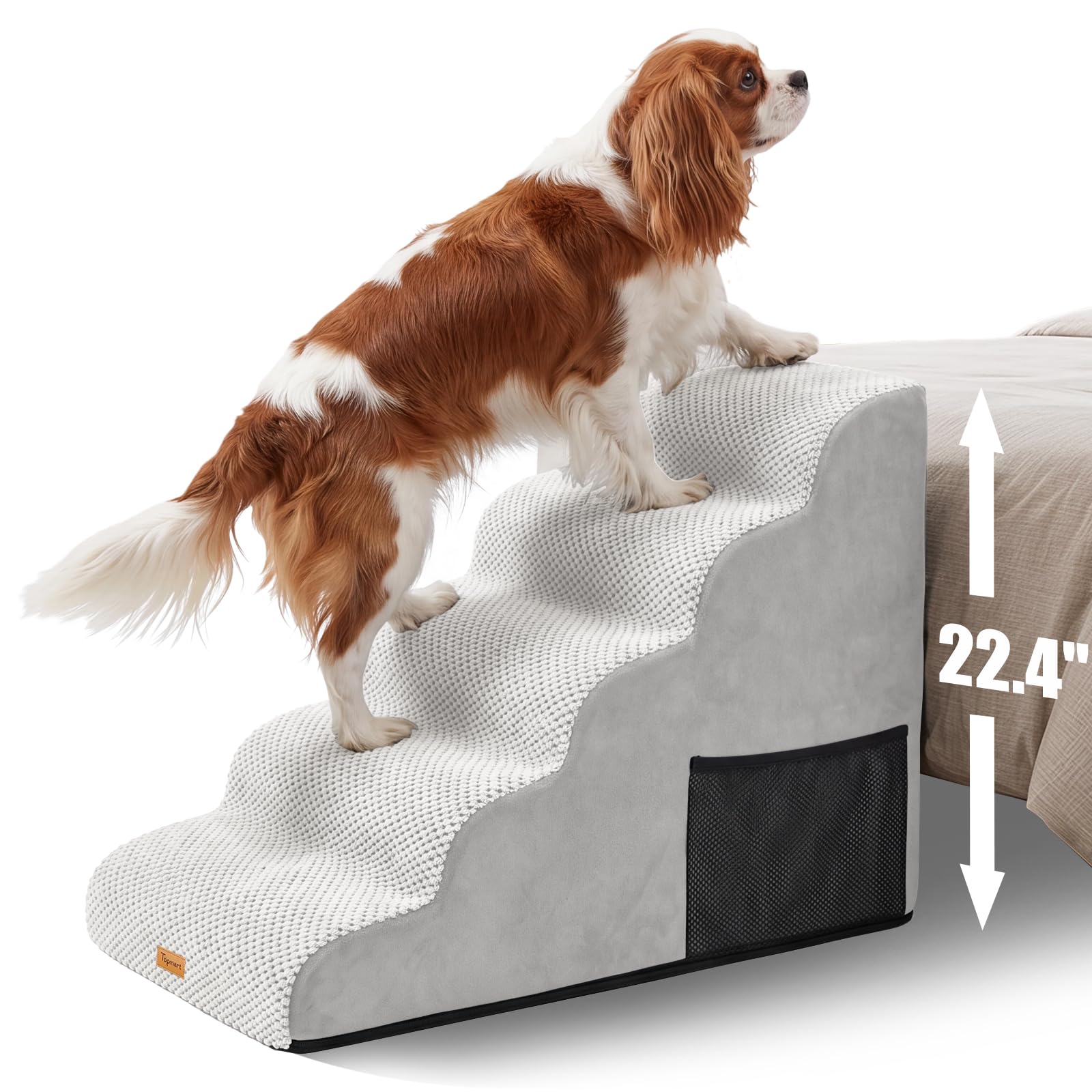 Topmart High Density Foam Dog Steps 5 Tiers, Extra Wide Deep Pet Steps