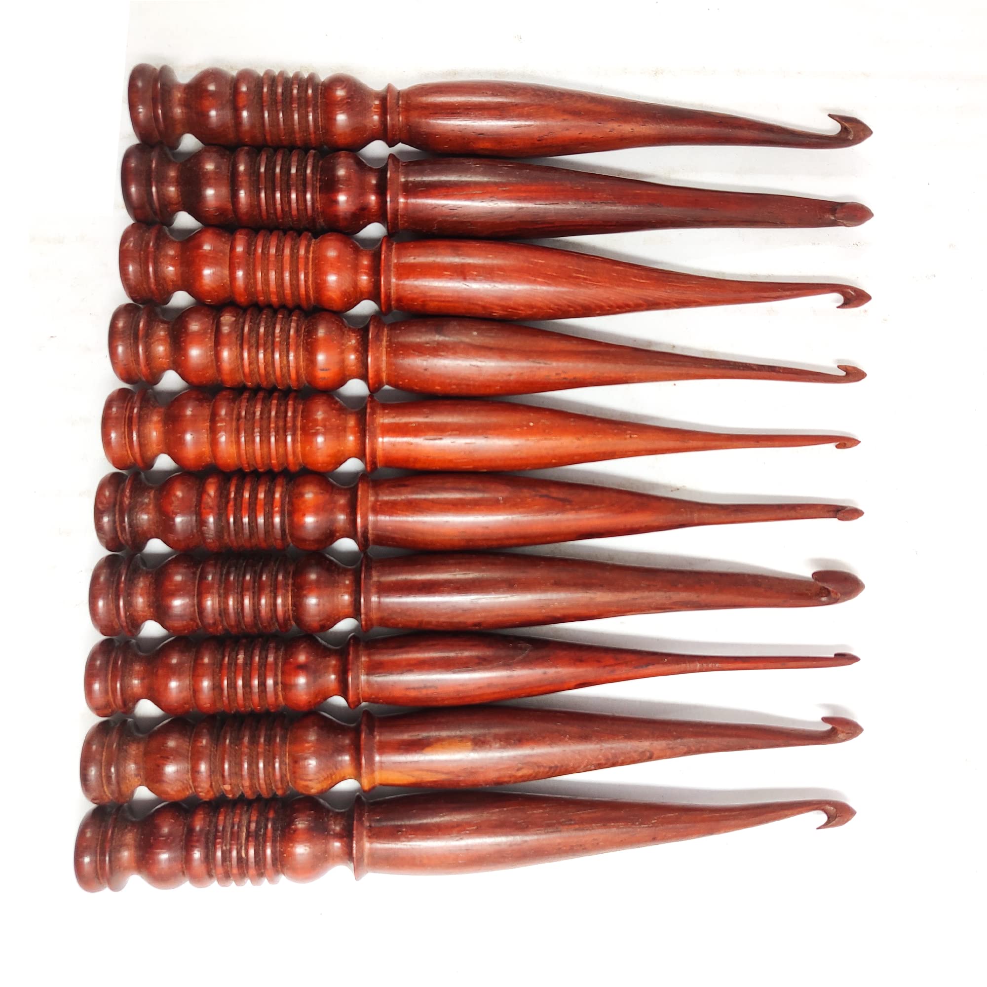 A.F. Luxury Handicraft - Set di 10 uncinetti, in legno rosso, per lavori a maglia, design unico, comodo uncinetto, fatto a mano, per lavori a maglia