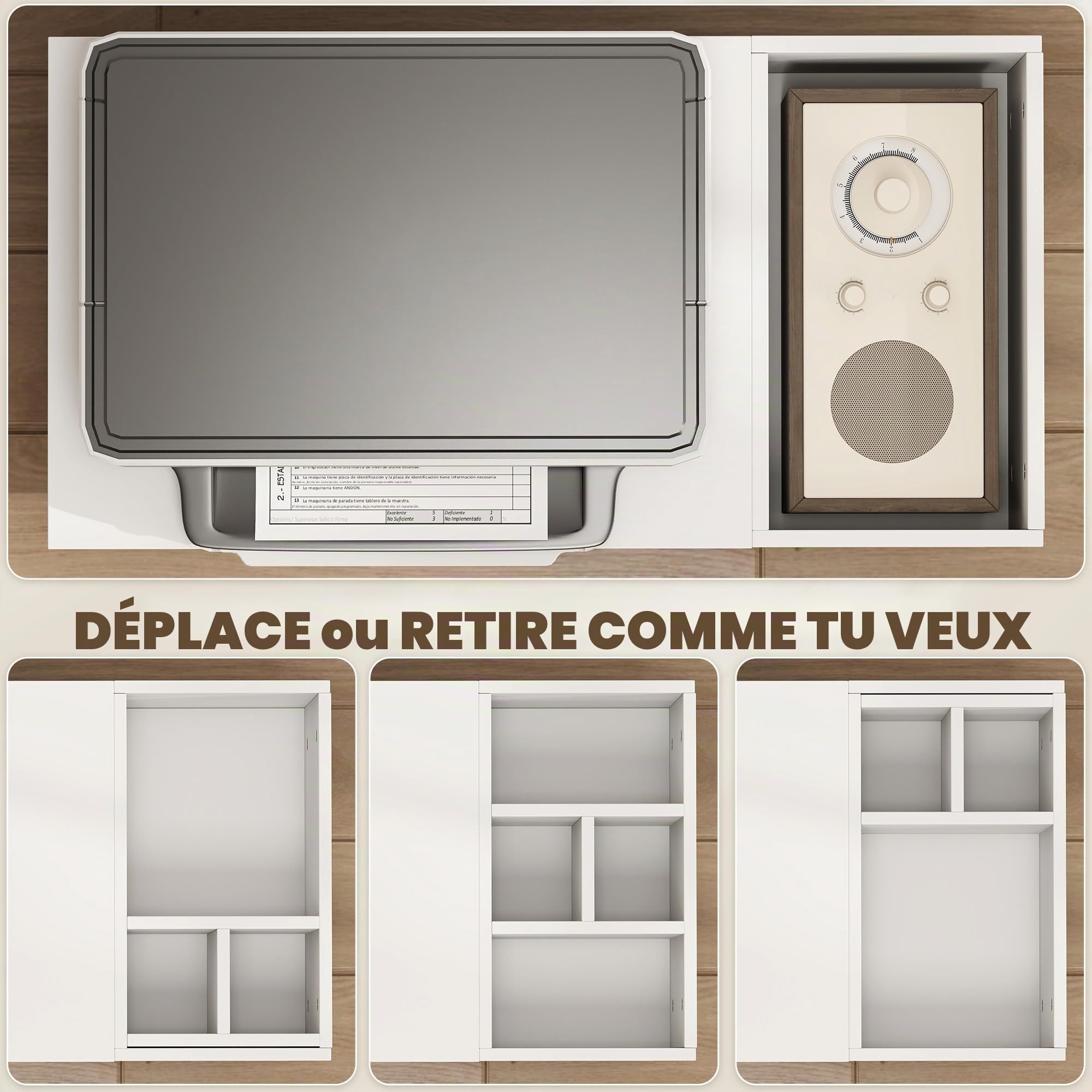 HOMCOM Meuble pour imprimante avec roulettes, meuble de bureau multifonctionnel avec compartiments ouverts, étagère et compartiment, table de chevet pour salon, chambre, bureau et , 70x36x60