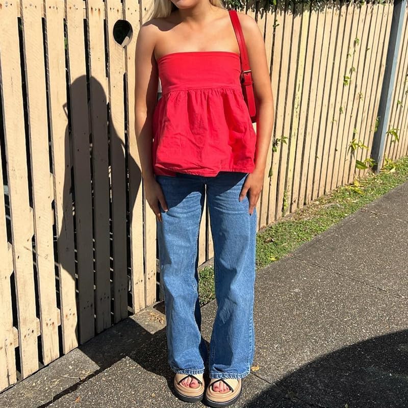 Aopwsrlyi Women's Strapless Peplum Top Summer Sleeveless Smocked Backless Ruffle Hem Bandeau Tube Top - Image 3