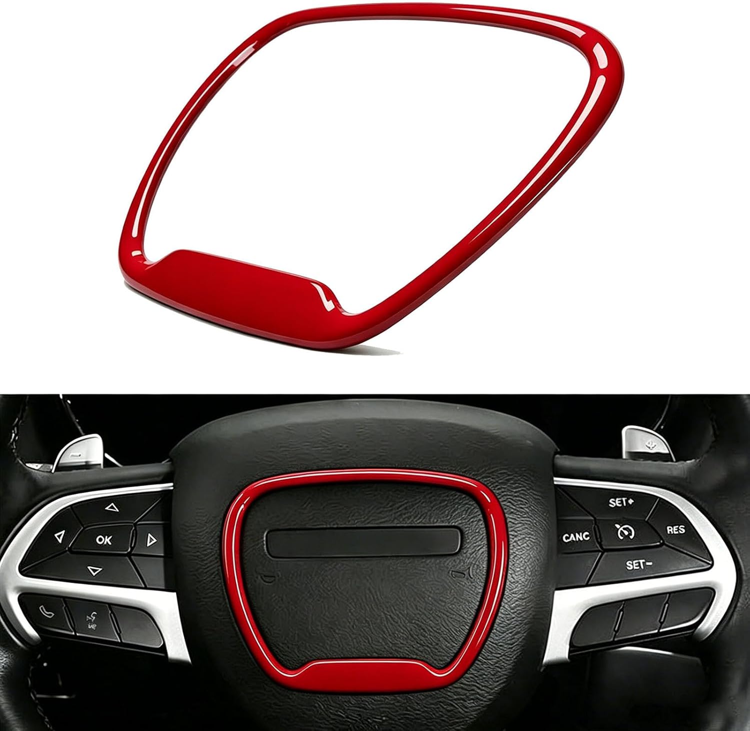 Interior Control Button Trim Cover, Compatible with Dodge Challenger Charger Durango 2015-2025, Glossy Red ABS Decorative Overlay - Easy Install