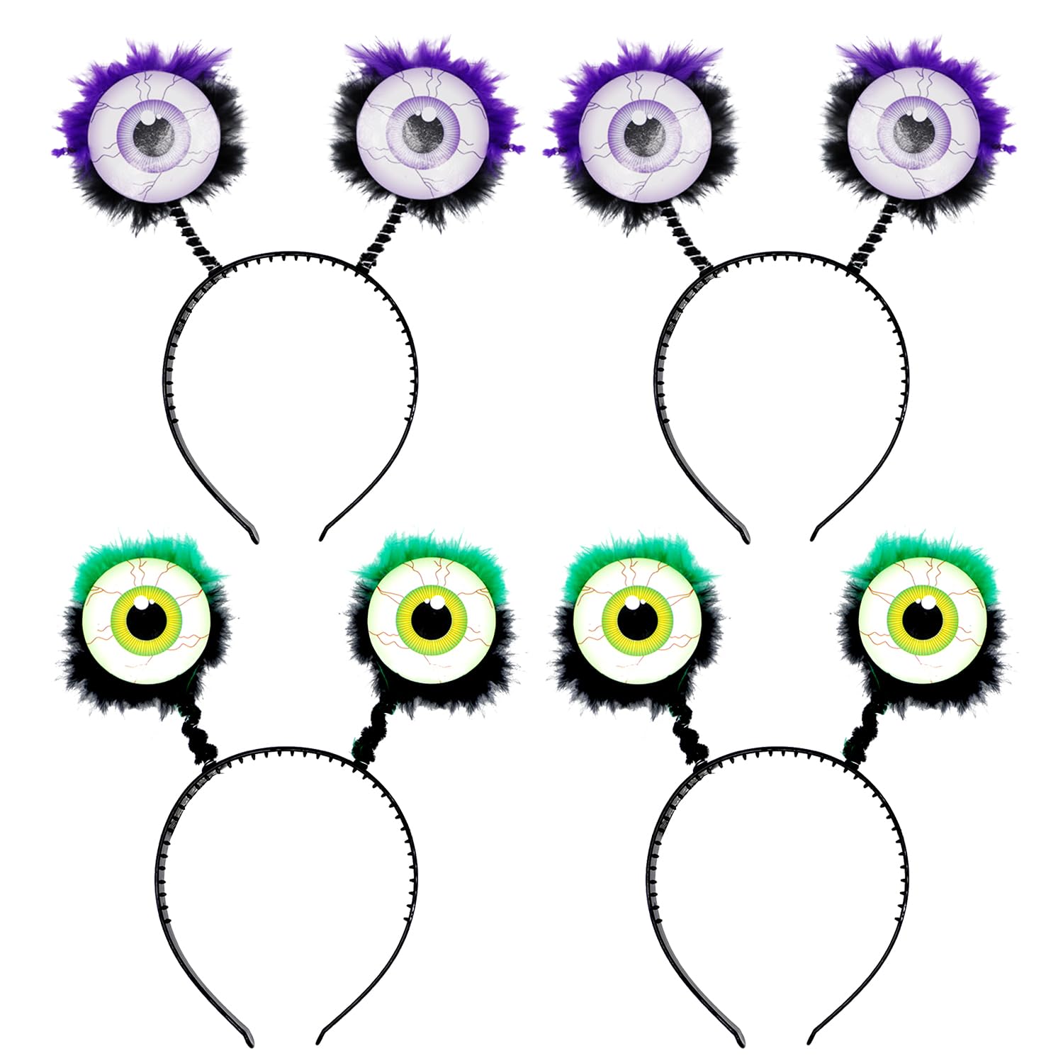 MFUOE 4Pieces Alien Eyes Headband Green Purple Big Eye Party Hair Hoop Funny Cosplay Head-wear Accessories for Face Wash Makeup Cosplay