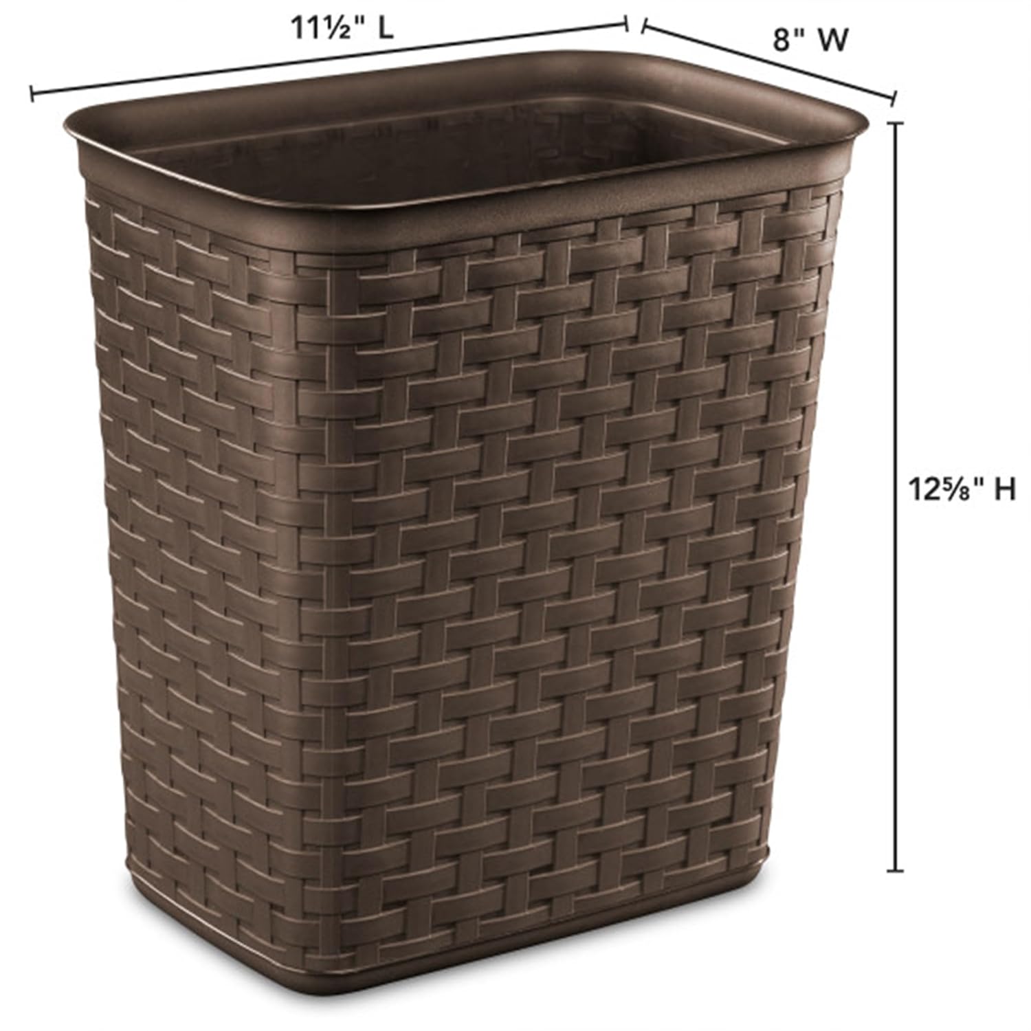Sterilite 3.4 Gallon Weave Wastebasket, Small, Decorative Trash Can for the Bathroom, Bedroom, Dorm Room, or Office, Espresso Brown, 6-Pack