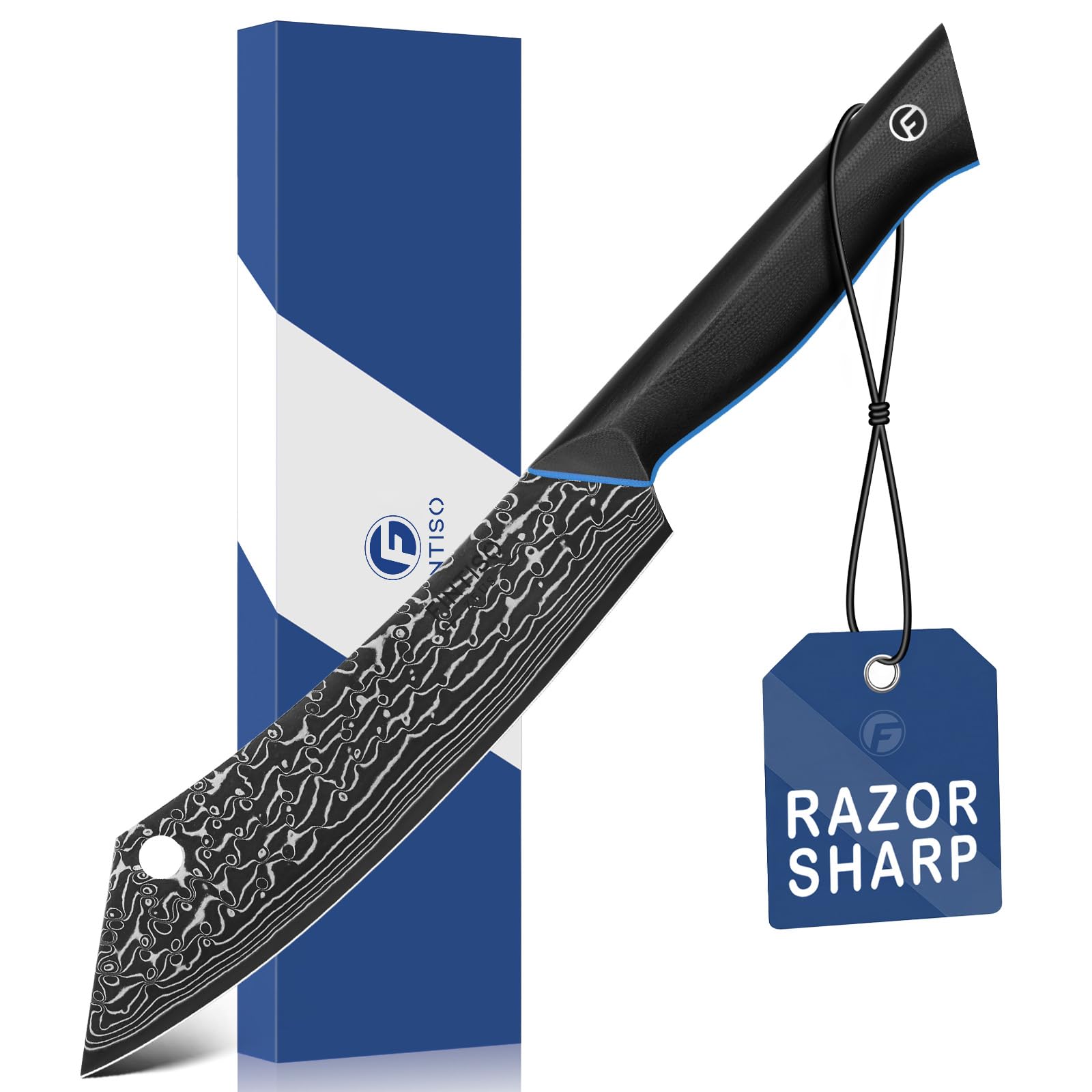 FINTISO Damascus Butcher Knife 8 Inch