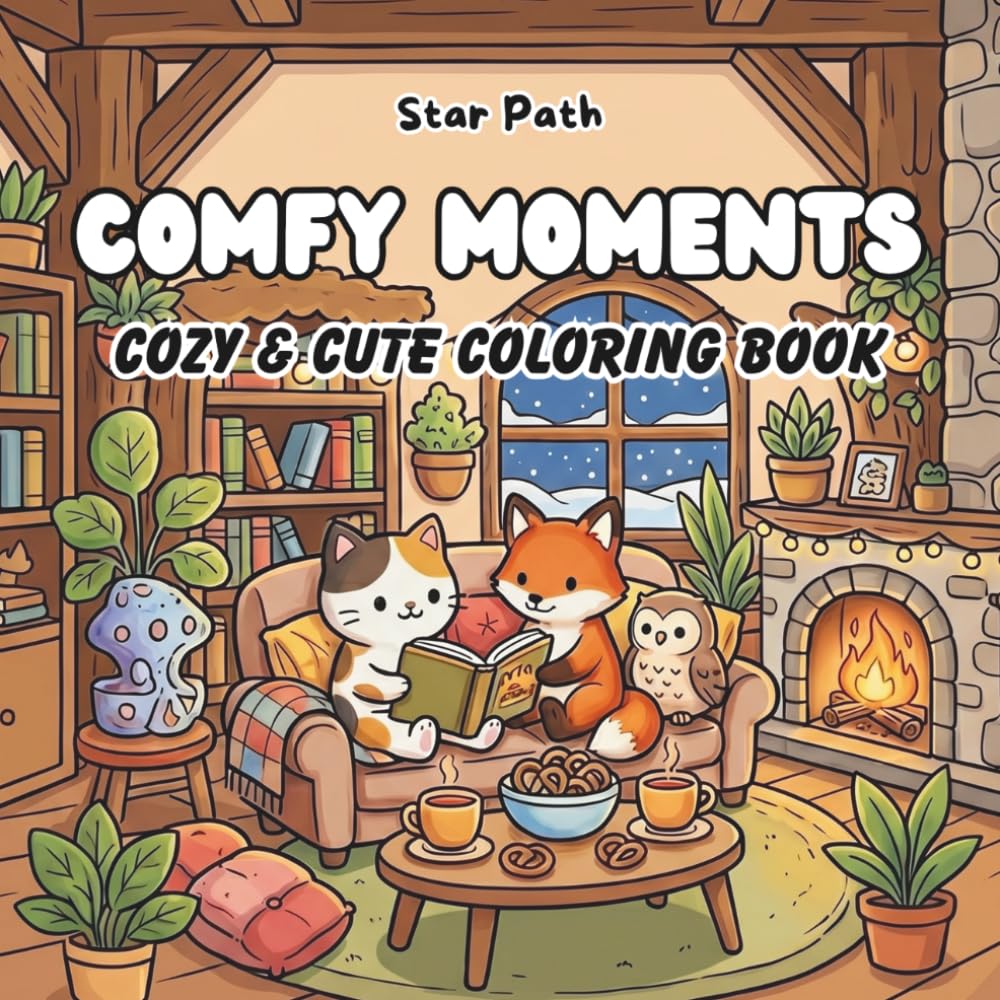 Comfy Moments: Cozy & Cute Coloring Book: Relaxing Collection of Adorable Cozy Animal Scenes for Teens & Adults | Cute, Stress-Relieving, Bold & Easy Coloring Pages