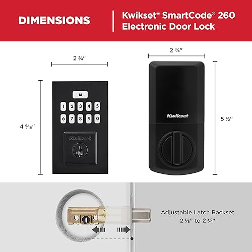 Miniatura 9 de Kwikset SmartCode 260 - Cerradura de puerta con teclado electrónico sin llave con bloqueo automático, códigos de usuario personalizados, seguridad