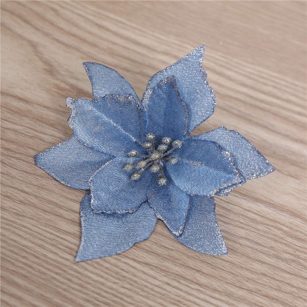 LOT DE 6 Fleurs Artificielles De Noël 25 Cm Paillettes Pour