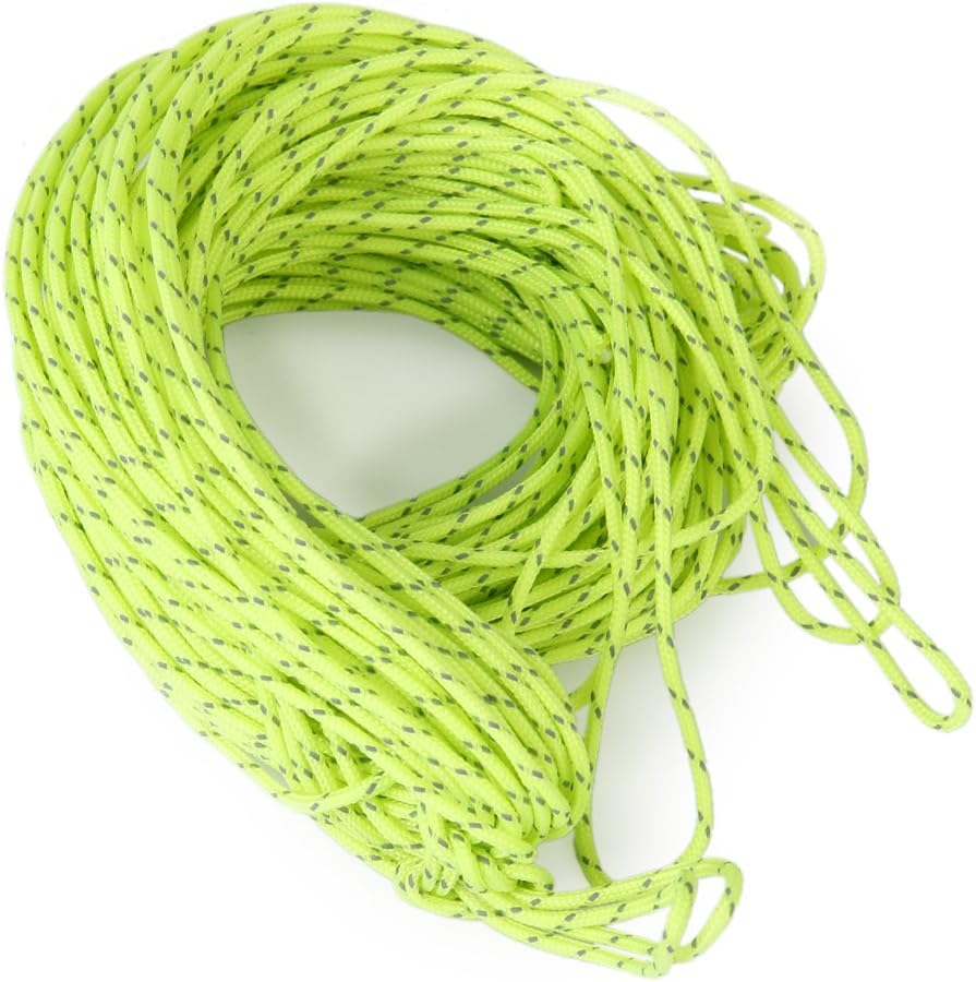 20m 1.8MM Fluorescent Reflective Guyline Tent Rope Camping Cord Paracord Green by NYKKOLA