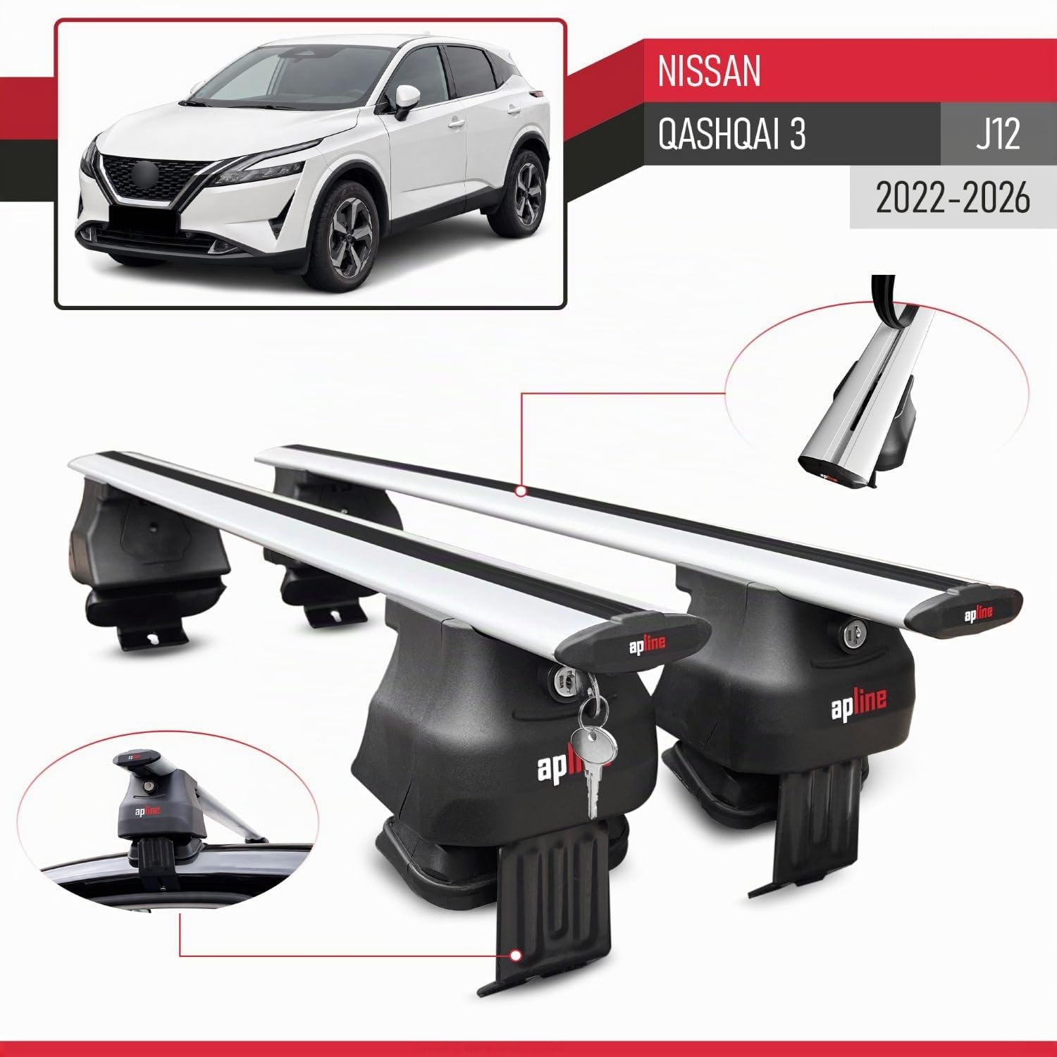 Compatibile con Nissan Qashqai 3 (J12) 2022-2026 ACE-4 Barre Tetto Portapacchi Auto Barre Portatutto Grigo Alluminio 2 Barre