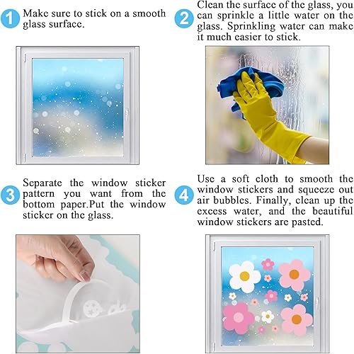 Vista 14 de Whaline 9 hojas de flores hippie retro boho groovy - Adhesivos de doble cara coloridos preppy anticolisión y calcomanías