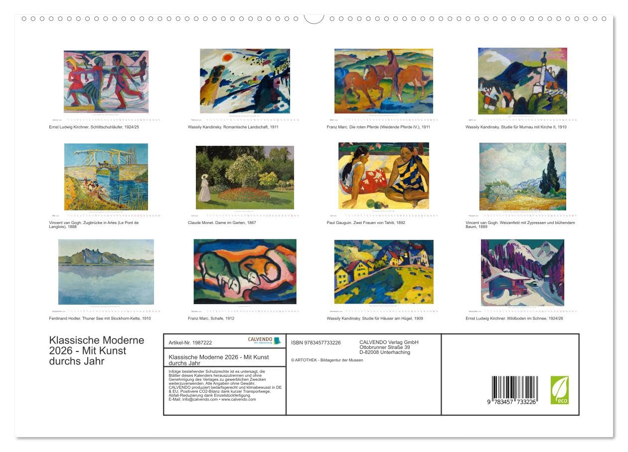 Klassische Moderne 2026 - Mit Kunst durchs Jahr (hochwertiger Premium Wandkalender 2026 DIN A2 quer), Kunstdruck in Hochglanz: Zwölf schöne Gemälde ... des 20. Jahrhunderts (CALVENDO Kunst)