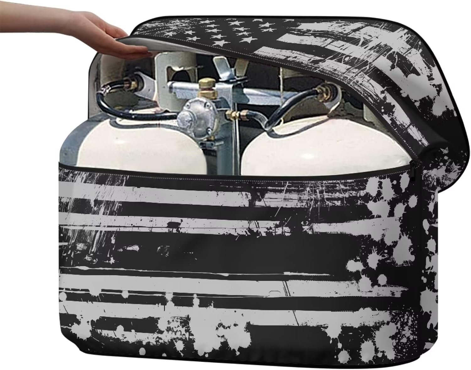 Howilath Heavy Duty RV Propane Tank Cover for Dual 20Lb Tanks Weather Resistant Dark American Flag Gas Cylinder Cover