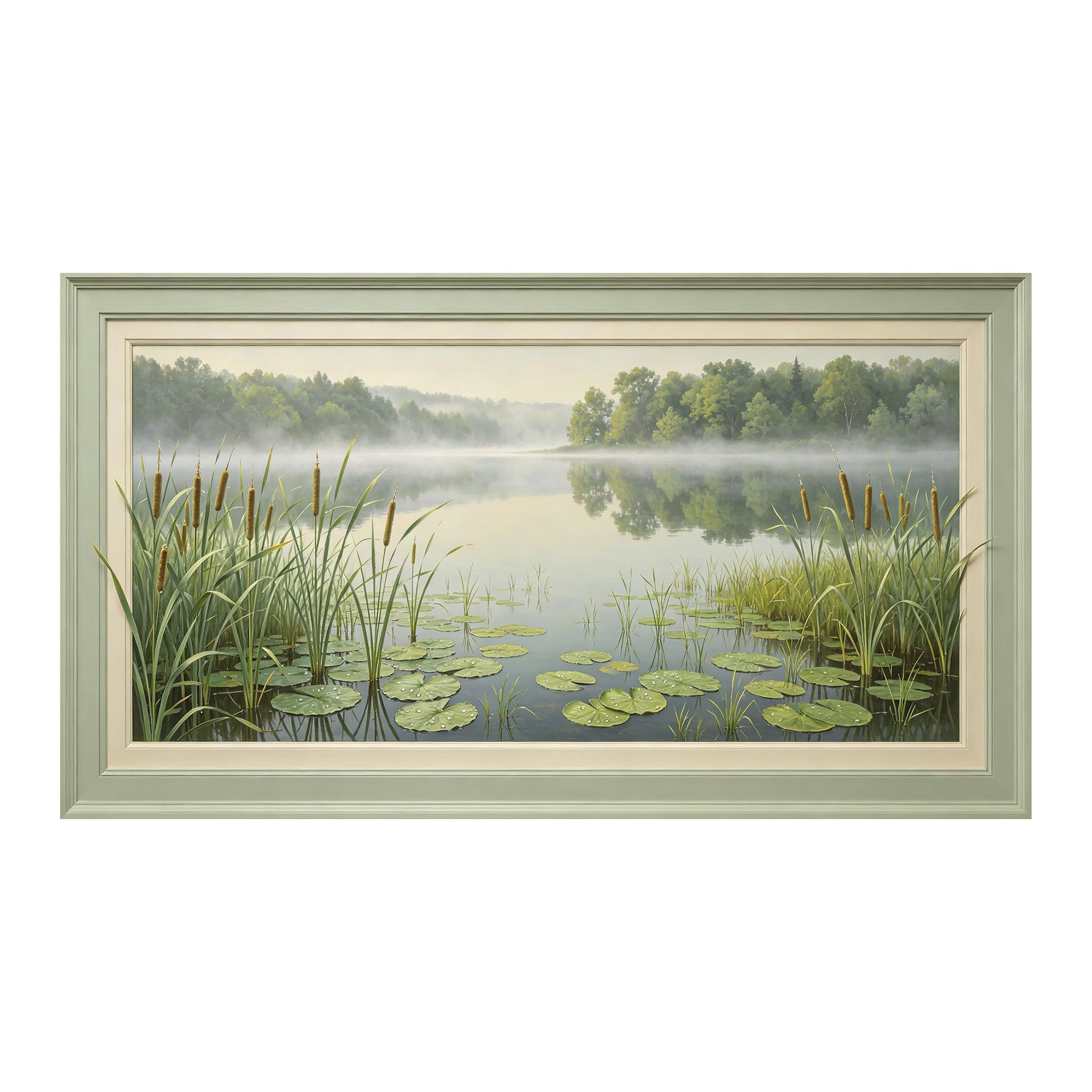 Yzpallescene 3D Framed Wall Art 50cm×100cm Misty Lake Landscape Impressionist Oil Painting Large Size SelfAdhesive Removable Wall Decor Prints Artwork for Living Room Bedroom Office