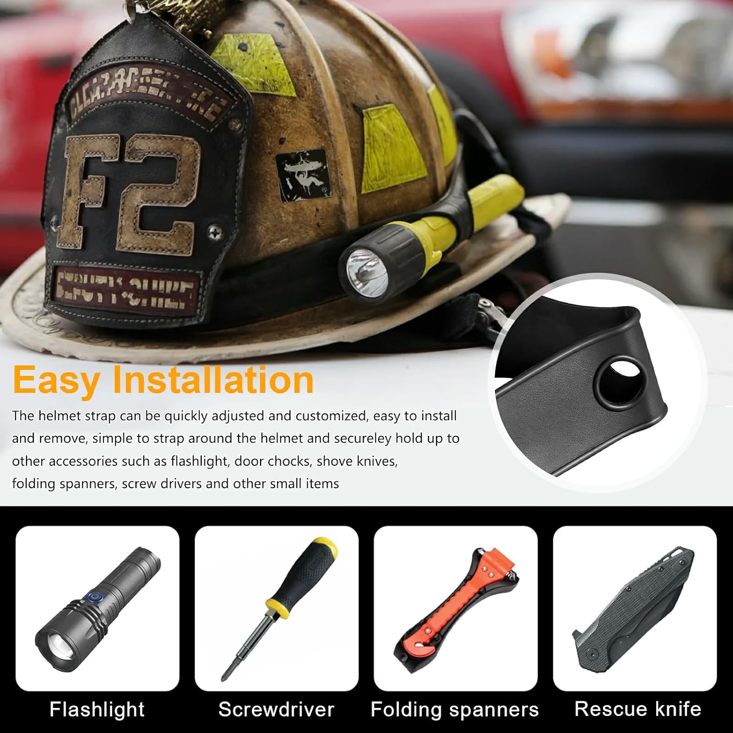 Rubber Helmet Strap Replacement for Streamlight ProPolymer Flashlights, Compatible with Most Standard Helmets and Firefighter Helmet Band - Securely Attach the Flashlight to the Helmet (2PCS Black)