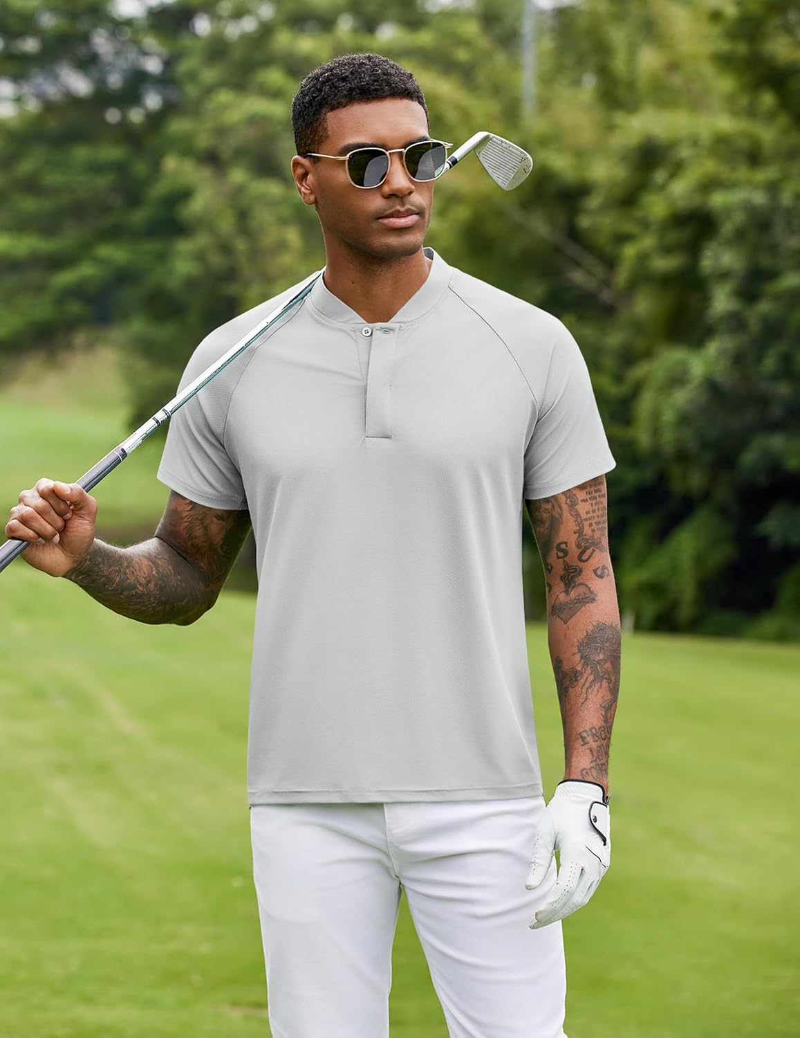 COOFANDY Men's Quick Dry Golf Polo Shirts Short Sleeve Henley Shirt Active Athletic Collarless Sports T Shirts